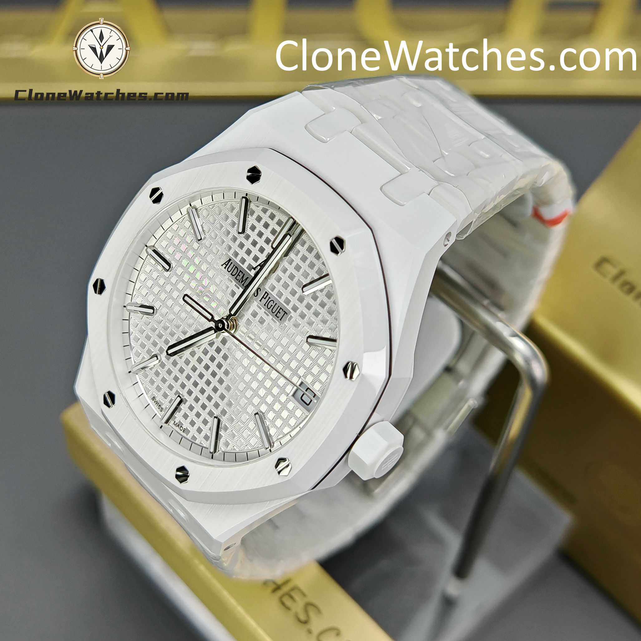 Audemars Piguet Super Clone Watches 1:1 Royal Oak White Ceramic 15500 White Dial 41MM