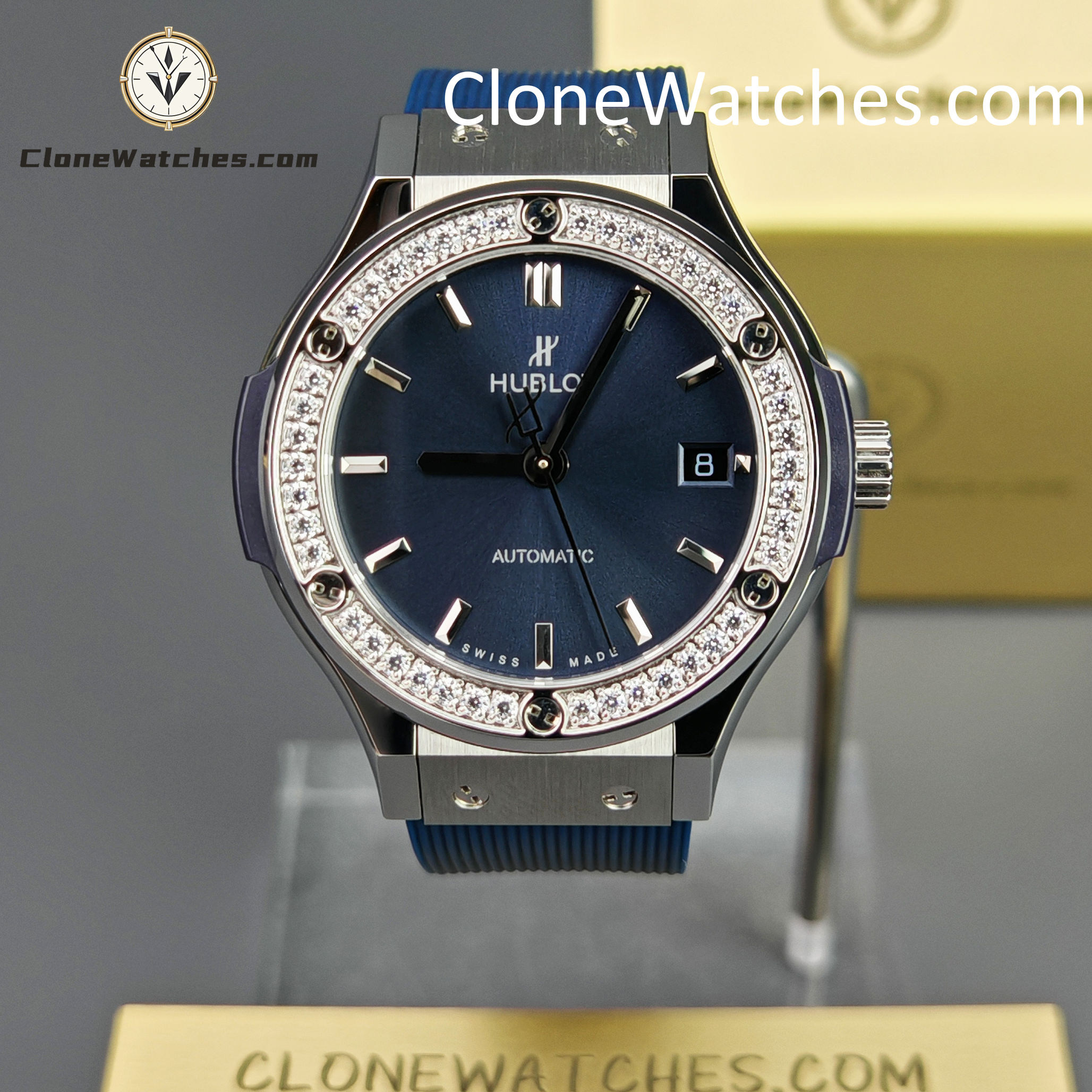 Hublot Super Clone Watches 1:1 Classic Fusion Blue Diamonds 38MM 565.NX.7170.RX.1204