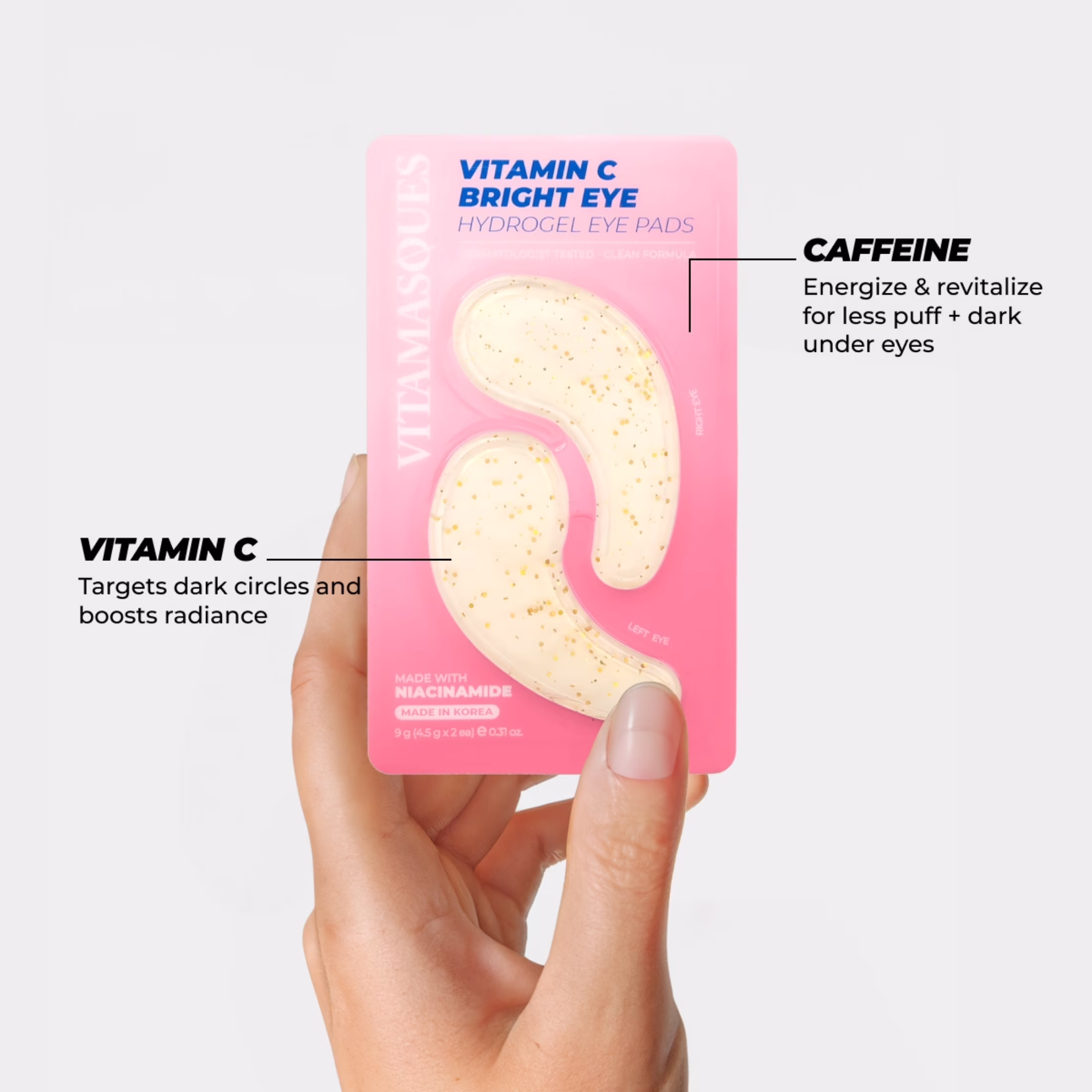 Vitamasques Vitamin C Hydrogel Eye Pads, Brighten, Vegan, 1 Pair