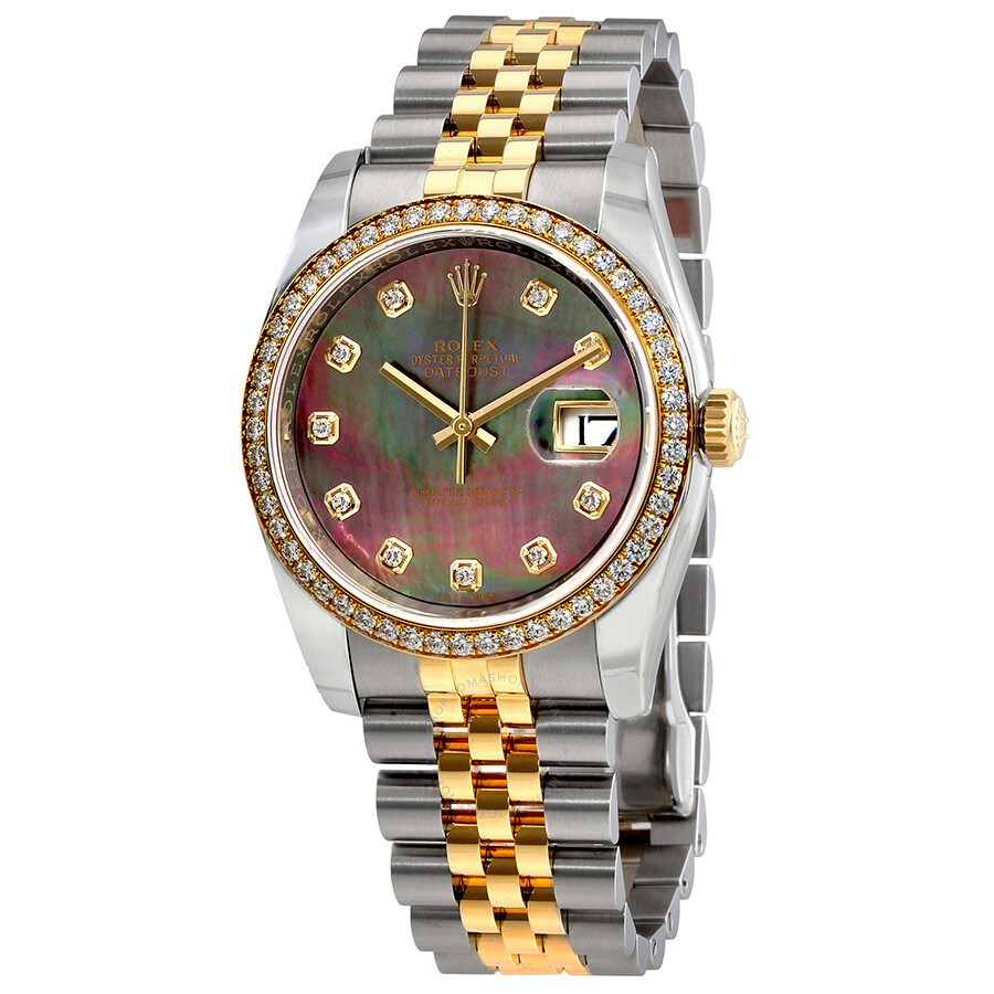 Rolex Datejust Black Mother of Pearl Dial Automatic Ladies 18 Carat Yellow Gold and Stainless Steel Watch 116243BKMDJ（Lifetime free warranty+90-days replacement service & Refund!.）