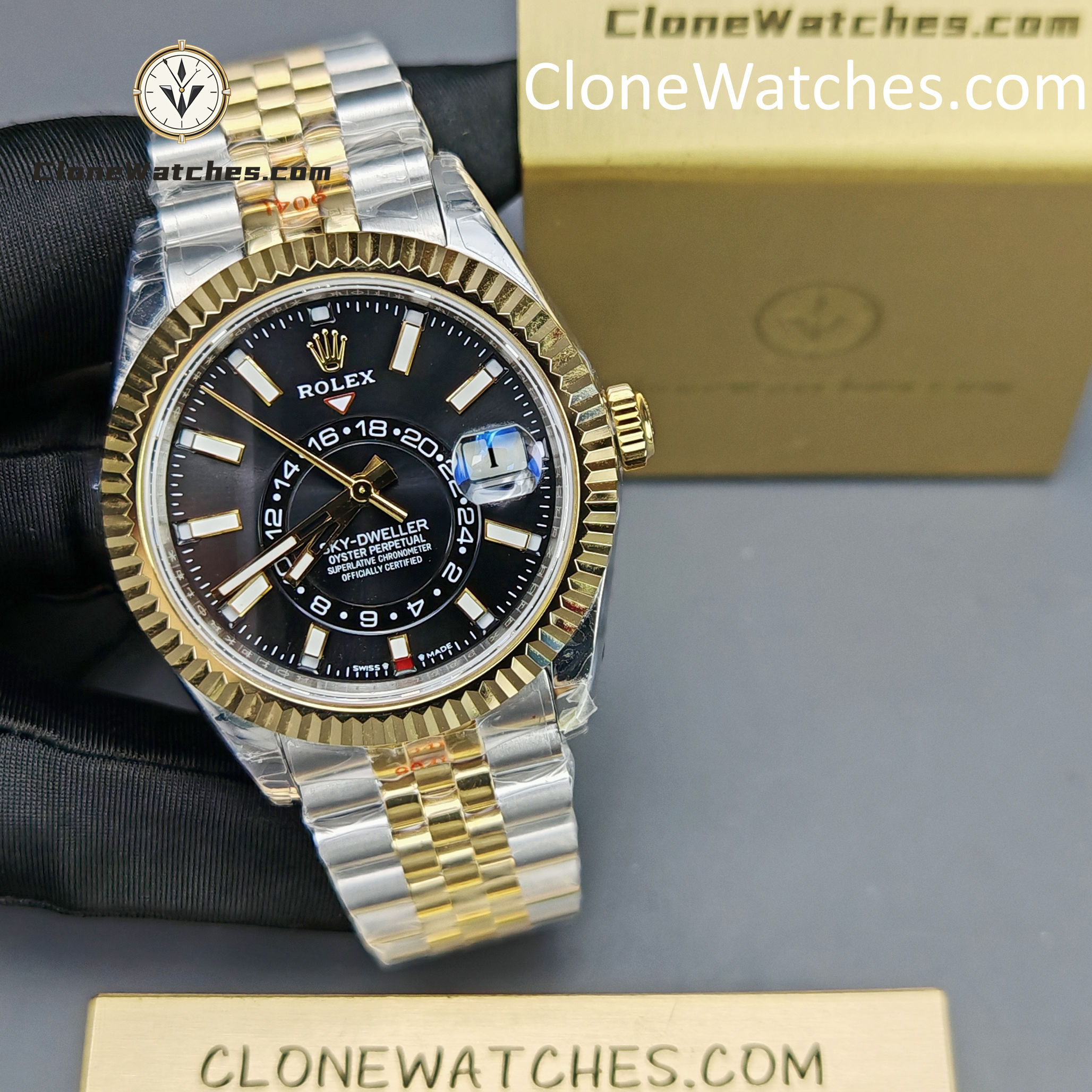 Rolex Super Clone Watches 1:1 Sky Dweller Black Dial Jubilee m336933-0004 9002 Movement