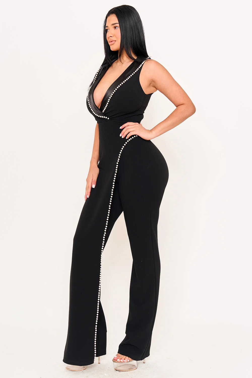 Symphony Jumpsuits - Pearl Trim Detailed Jumpsuit