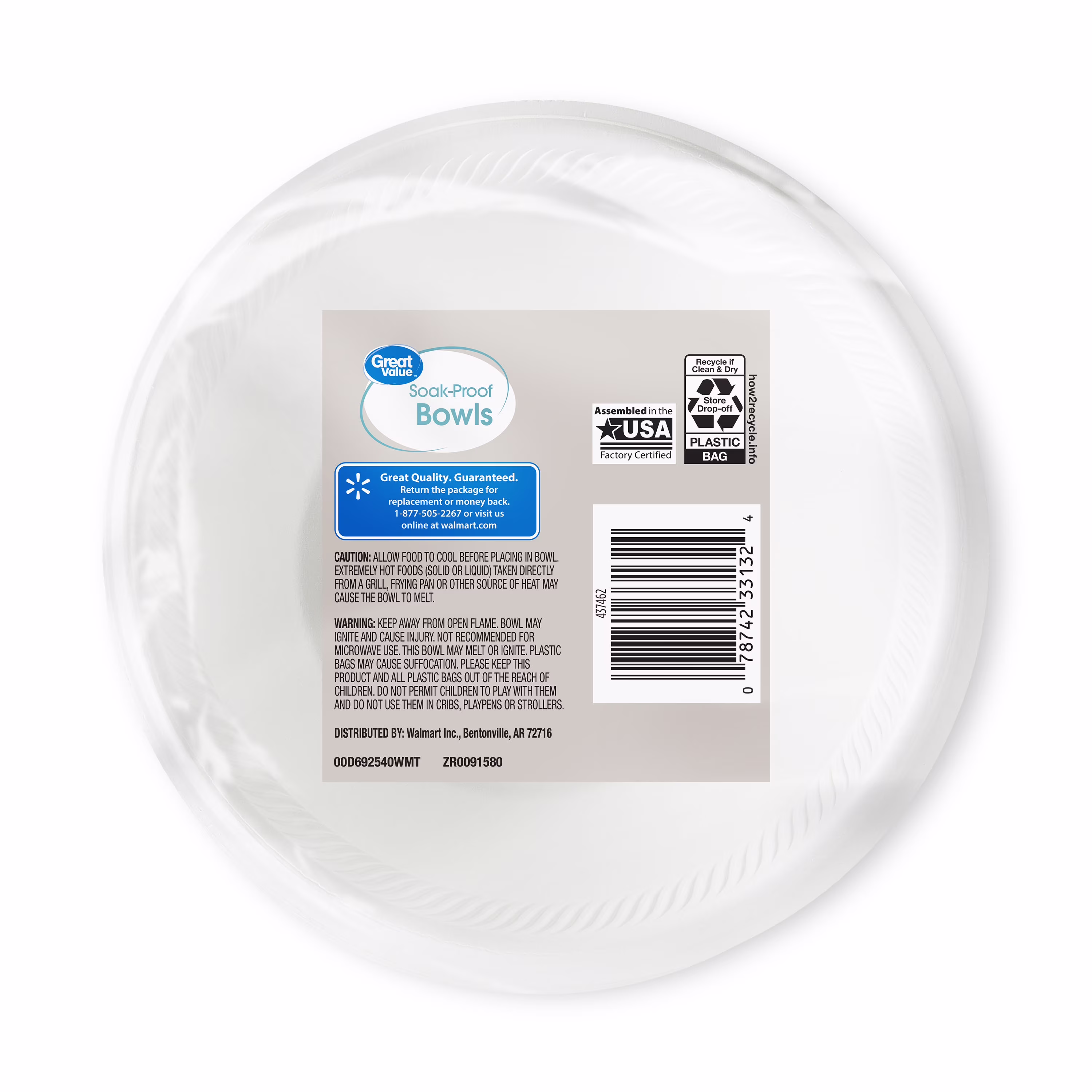 (4 pack) Great Value Disposable Foam Bowls, 20 oz, 25 Count