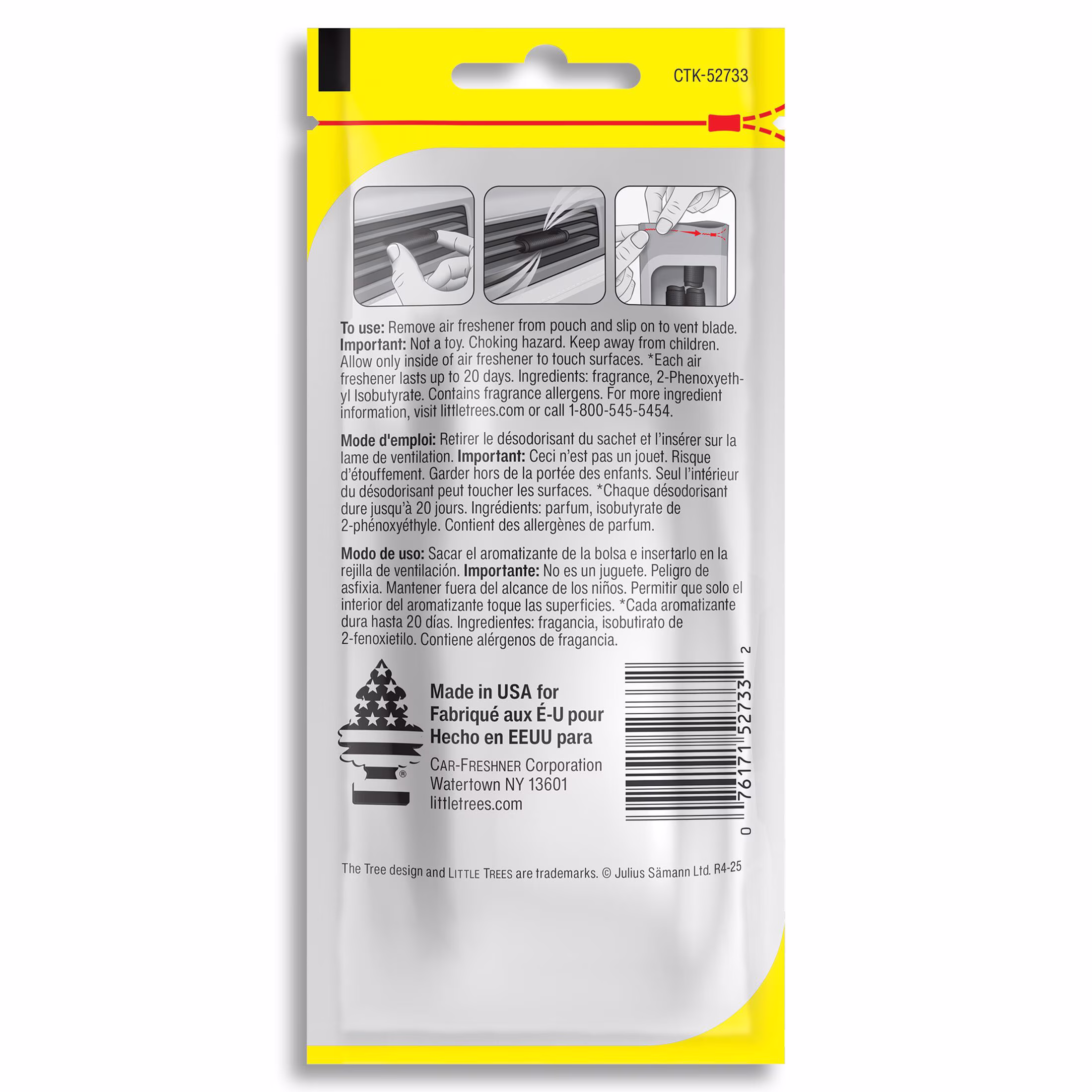 (3 pack) Little Trees Air Freshener Vent Wrap New Car Scent Fragrance 4-Pack