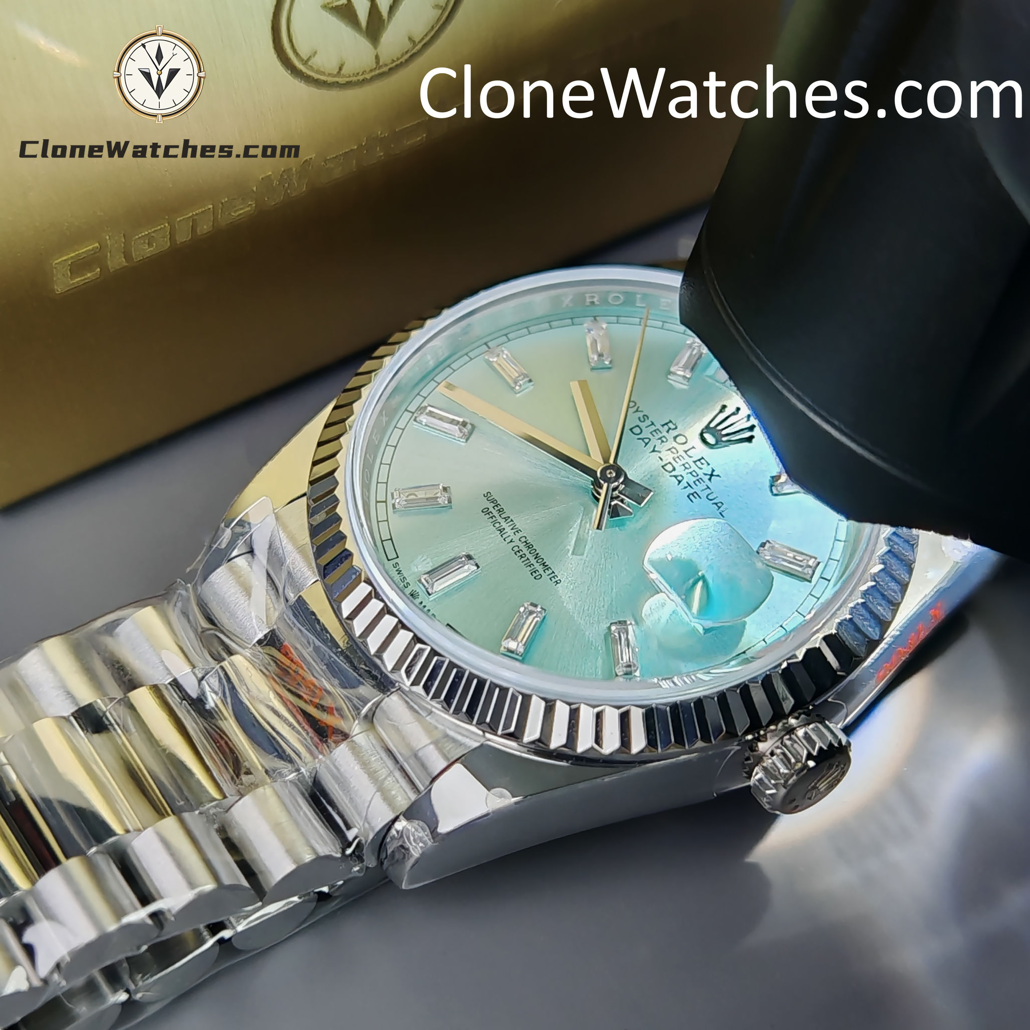 Rolex Super Clone Watches 1:1 Day Date Ice Blue Dial 36mm m128236-0009 3255 Movement
