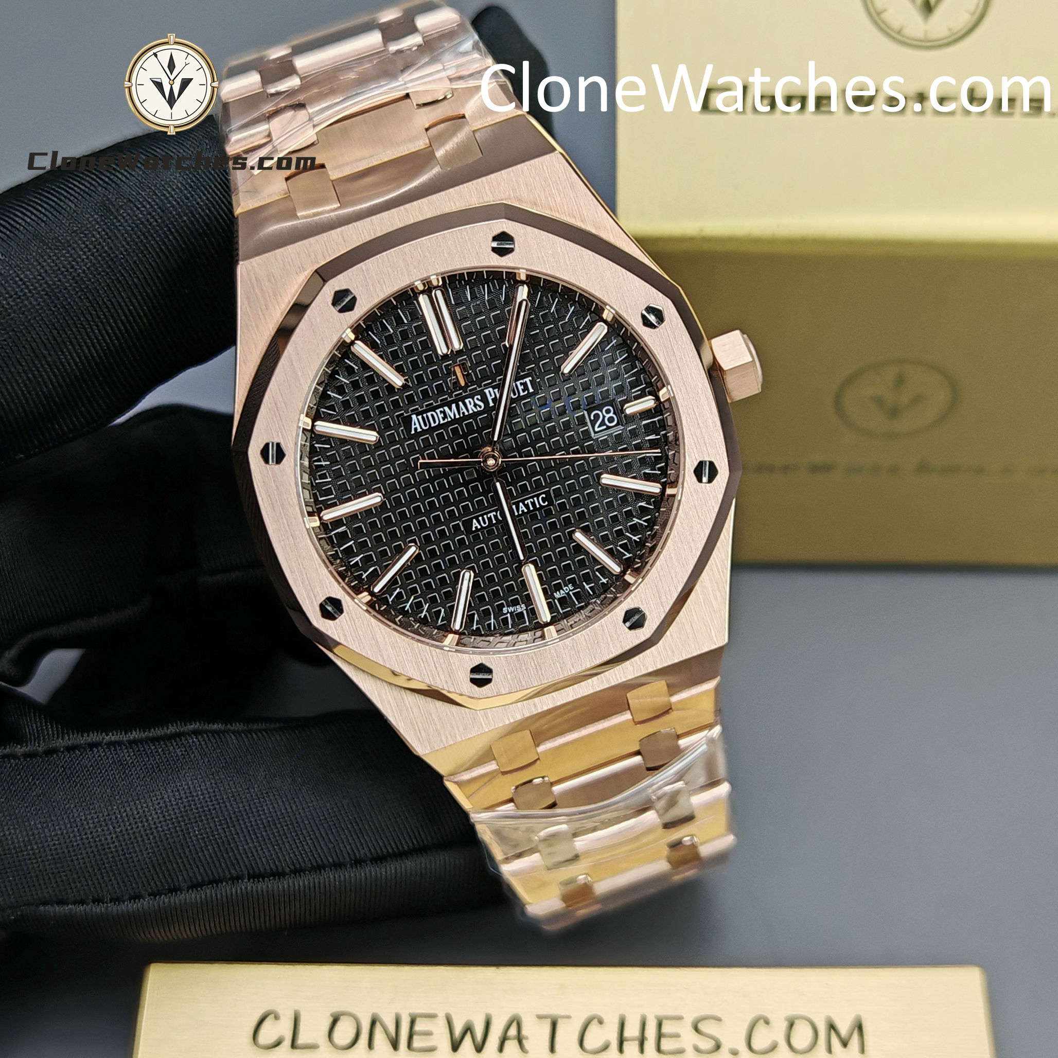 Audemars Piguet Super Clone Watches 1:1 Royal Oak Rose Gold 15400 Black Dial