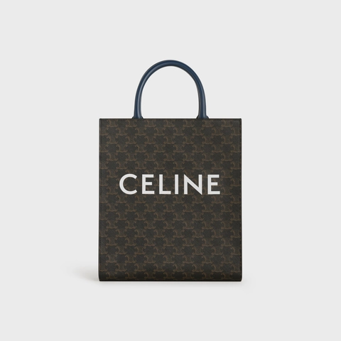 CELINE SMALL VERTICAL CABAS IN TRIOMPHE CANVAS WITH CELINE PRINT WHITE