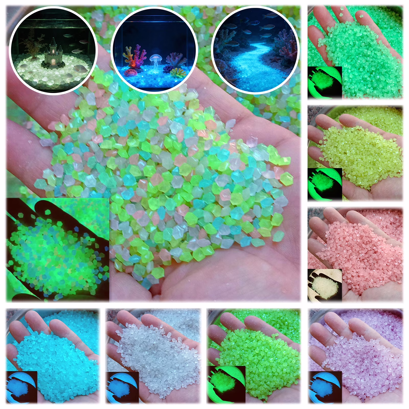 Fluorescent Aquarium Gravel - Glow in the Dark Sand, Non-toxic Ambient Lighting, Natural Aquascape Enhancement for Fish Tanks & Vases