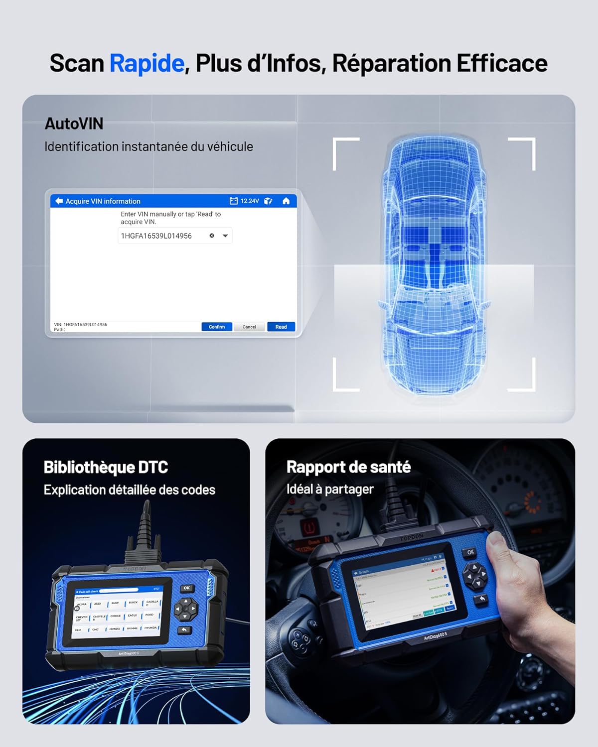 Valise diagnostic auto OBD2 4 systèmes 9 réinitialisations complètes
