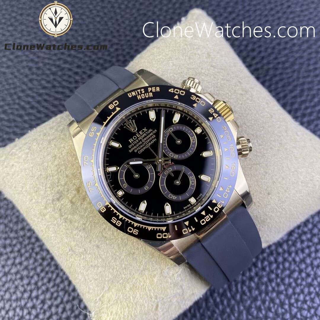 Rolex Super Clone Watches 1:1 Daytona Black Dial Rubber Strap 4130 Movement