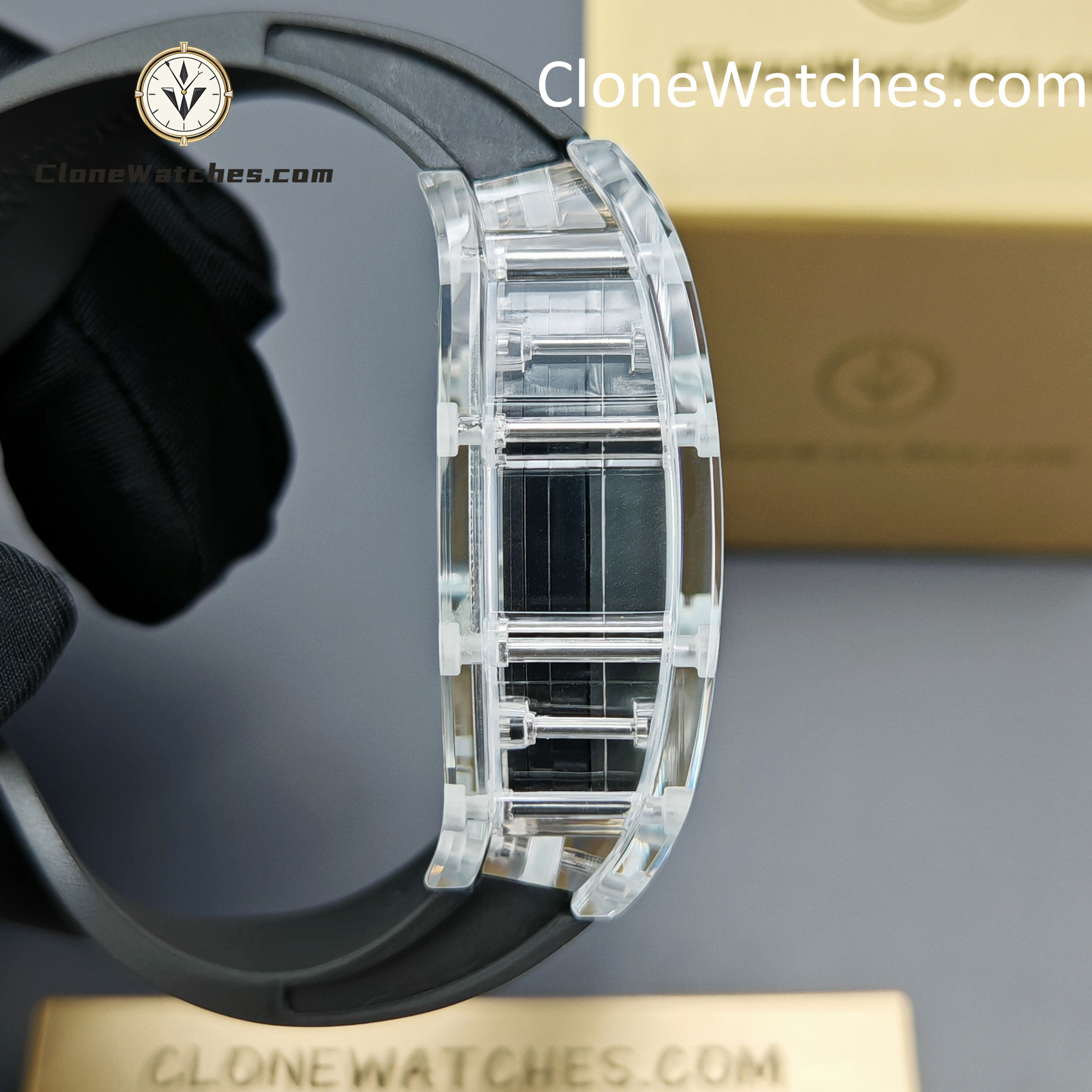 Richard Mille Super Clone Watches 1:1 RM 035 Full Transparent Tourbillon Black Strap