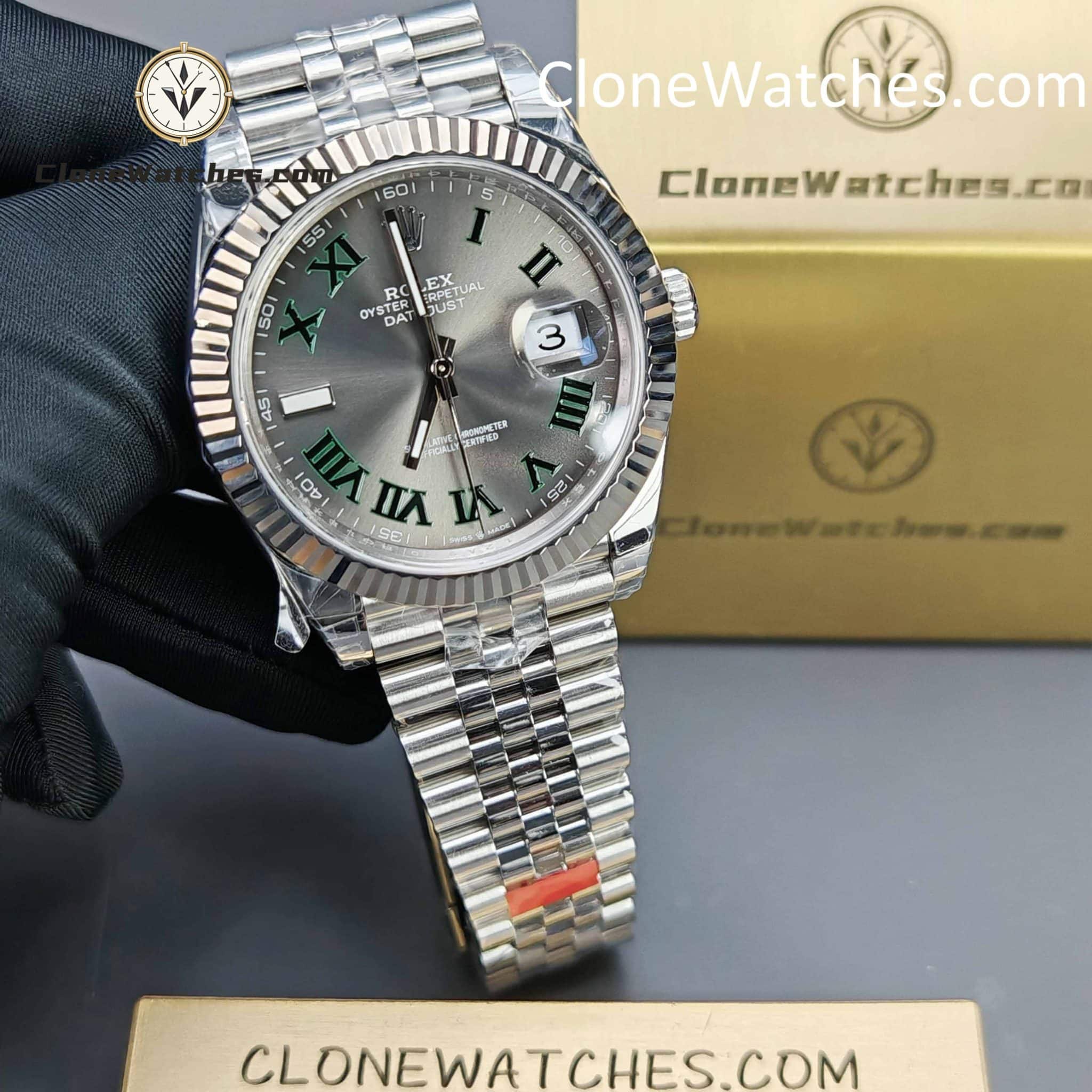 Rolex Super Clone Watches 1:1 DateJust Grey Roman Dial Jubilee 41MM M126334 3235 Movement