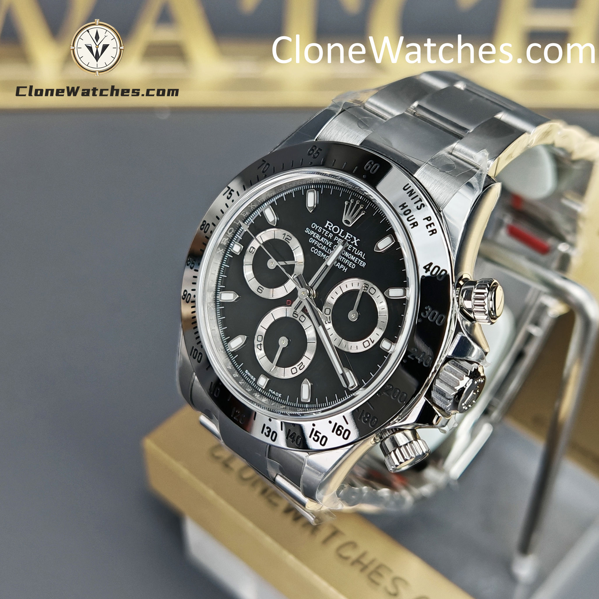 Rolex Super Clone Watches 1:1 Daytona Black Dial M116520-78590 4130 Movement