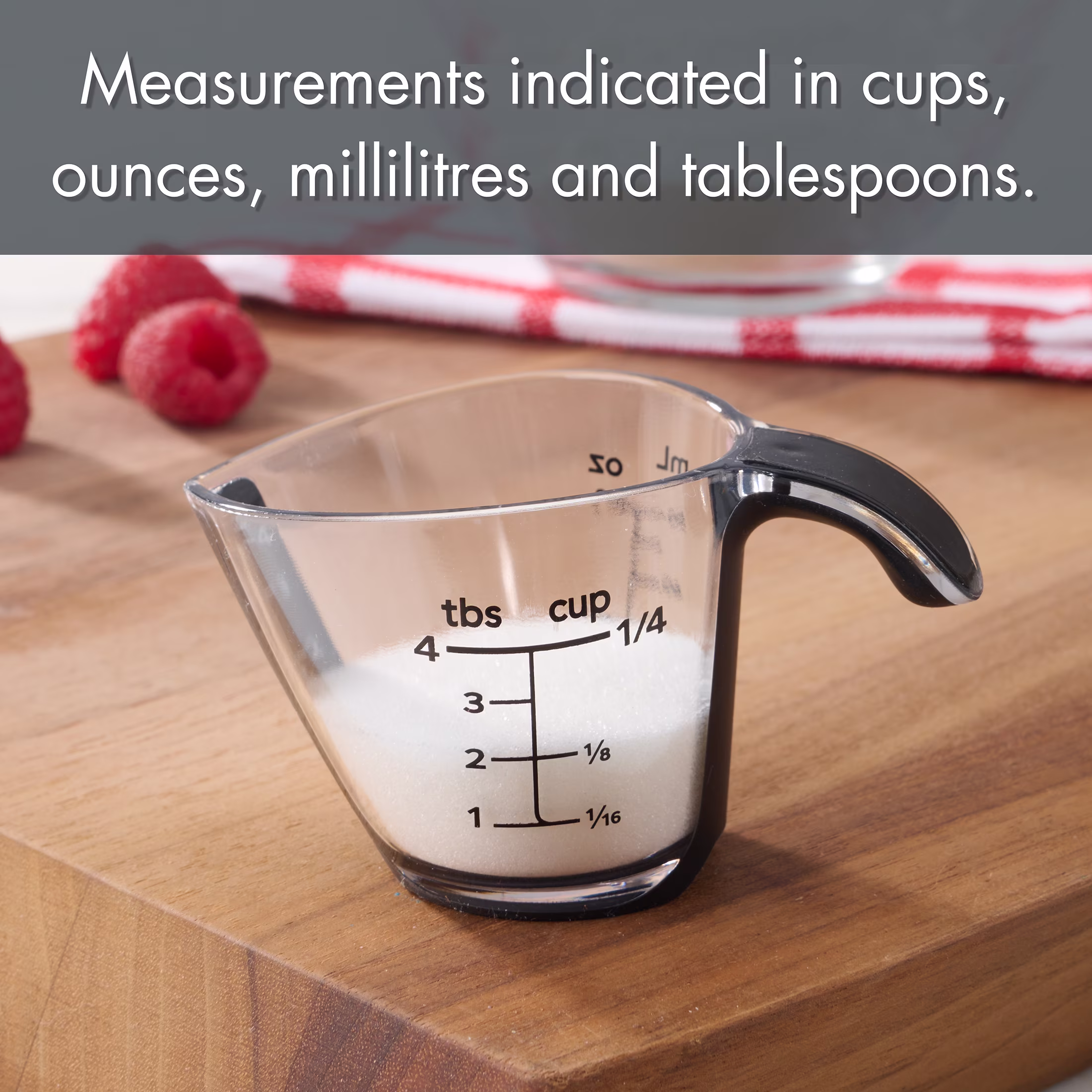 (4 pack) Mainstays 1/4C Plastic Mini Measuring Cup, Black/Transparent