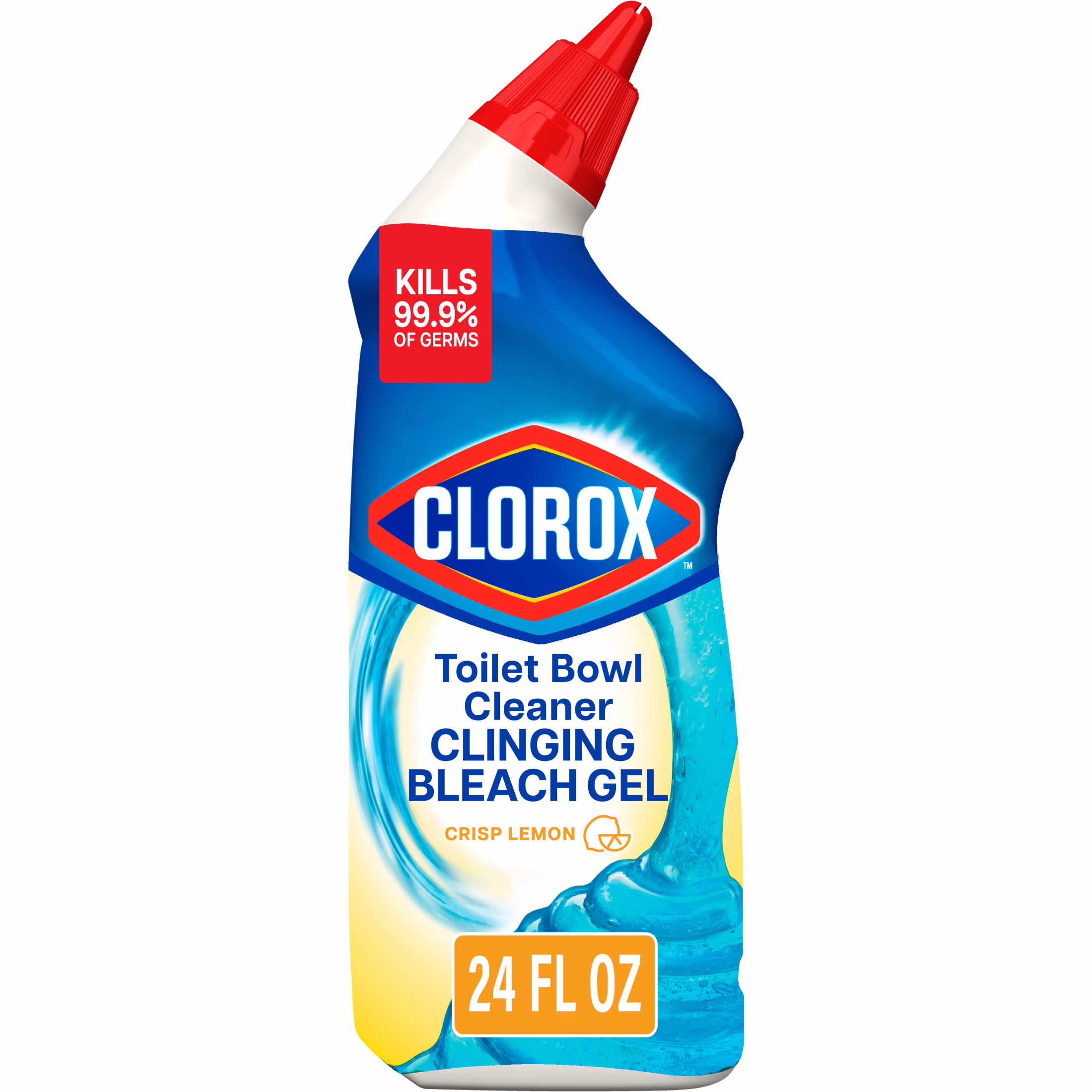 Clorox Toilet Bowl Cleaner Clinging Bleach Gel, Crisp Lemon, 24 fl oz