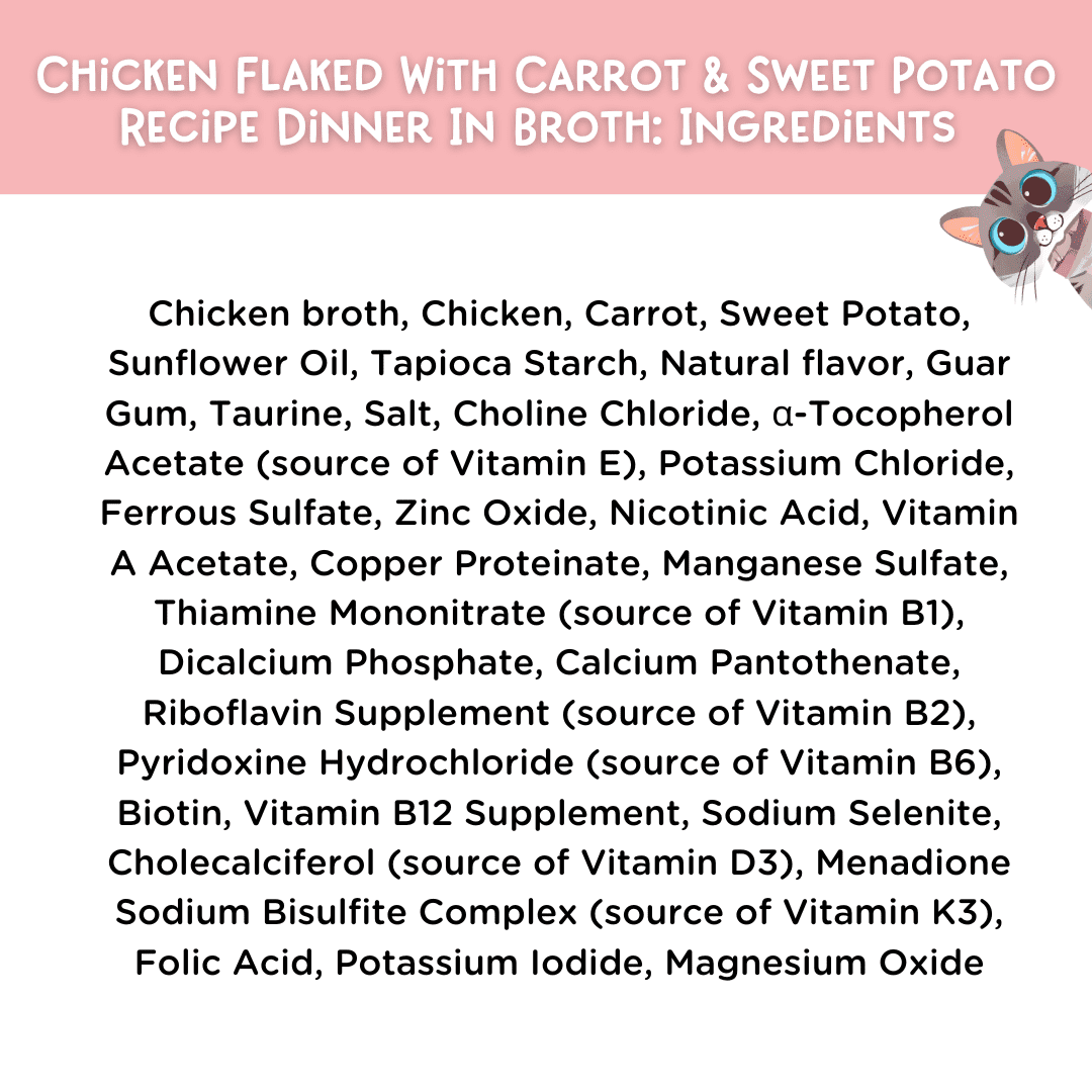 (4 pack) Love, Nala Chicken Flaked with Sweet Potato & Carrot Recipe in Broth Adult Wet Cat Food