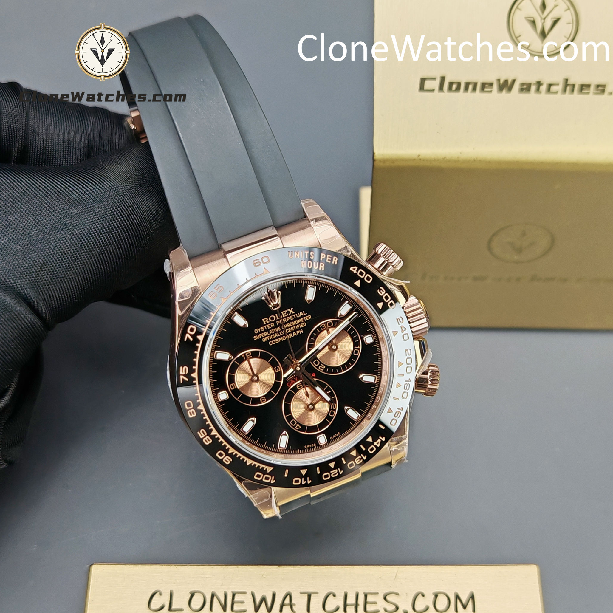 Rolex Super Clone Watches 1:1 Daytona 18K Rose Gold Black Dial M116515LN-0012 4130 Movement