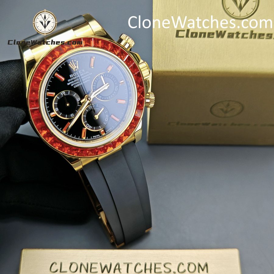 Modified Super Clone Watches 1:1 Rolex Daytona 18K Gold Diamond Bezel 4130 Movement