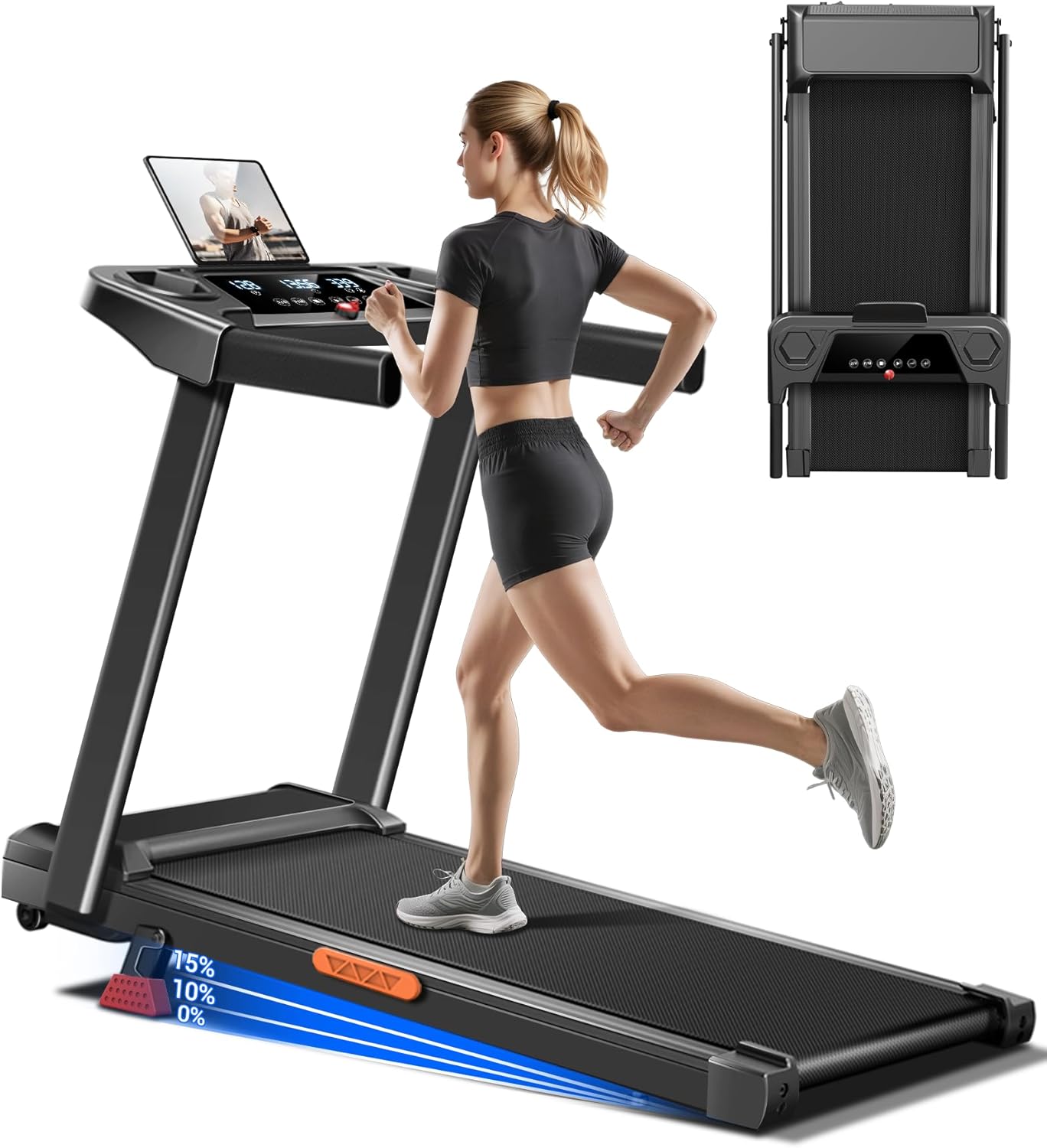 Tapis de course pliable 12 km/h électrique 12 programmes inclinaison