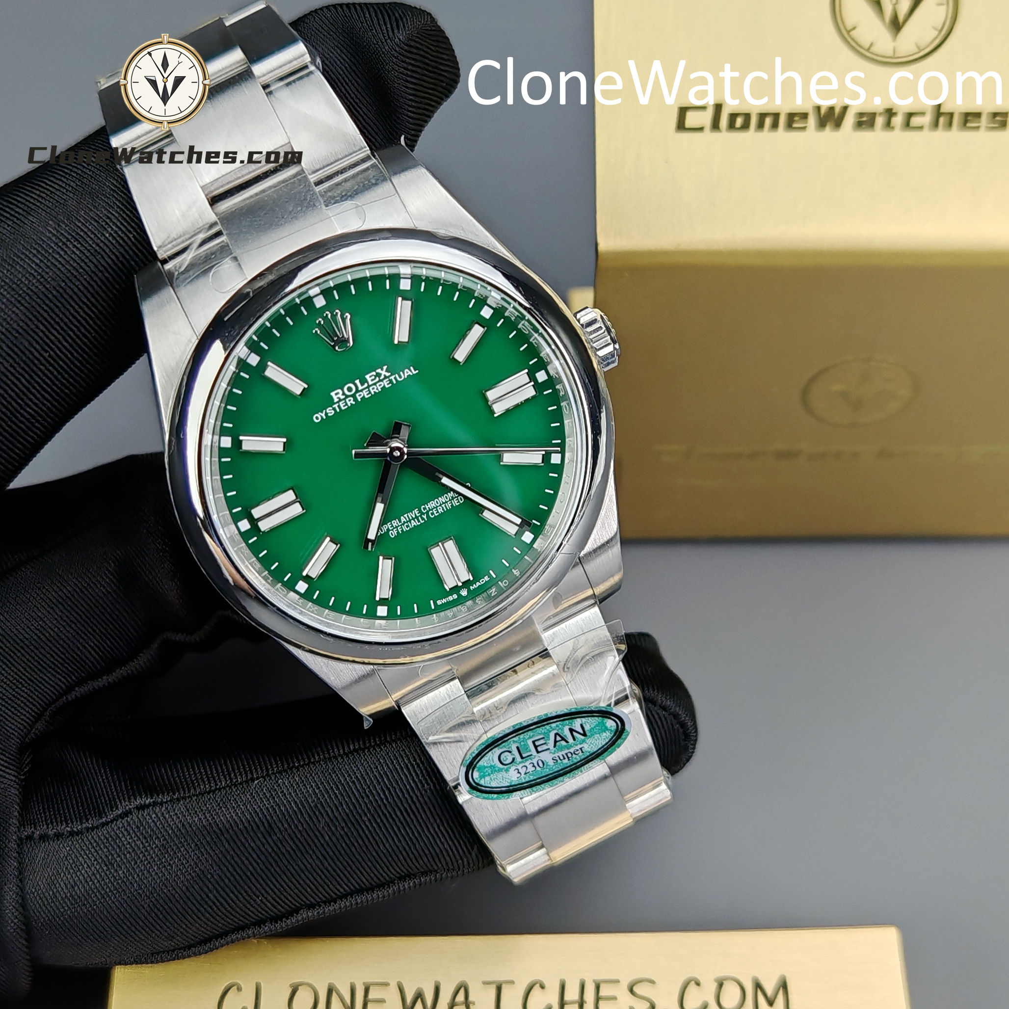 Rolex Super Clone Watches 1:1 Oyster Perpetual Green Dial 41mm M124300 3230 Movement