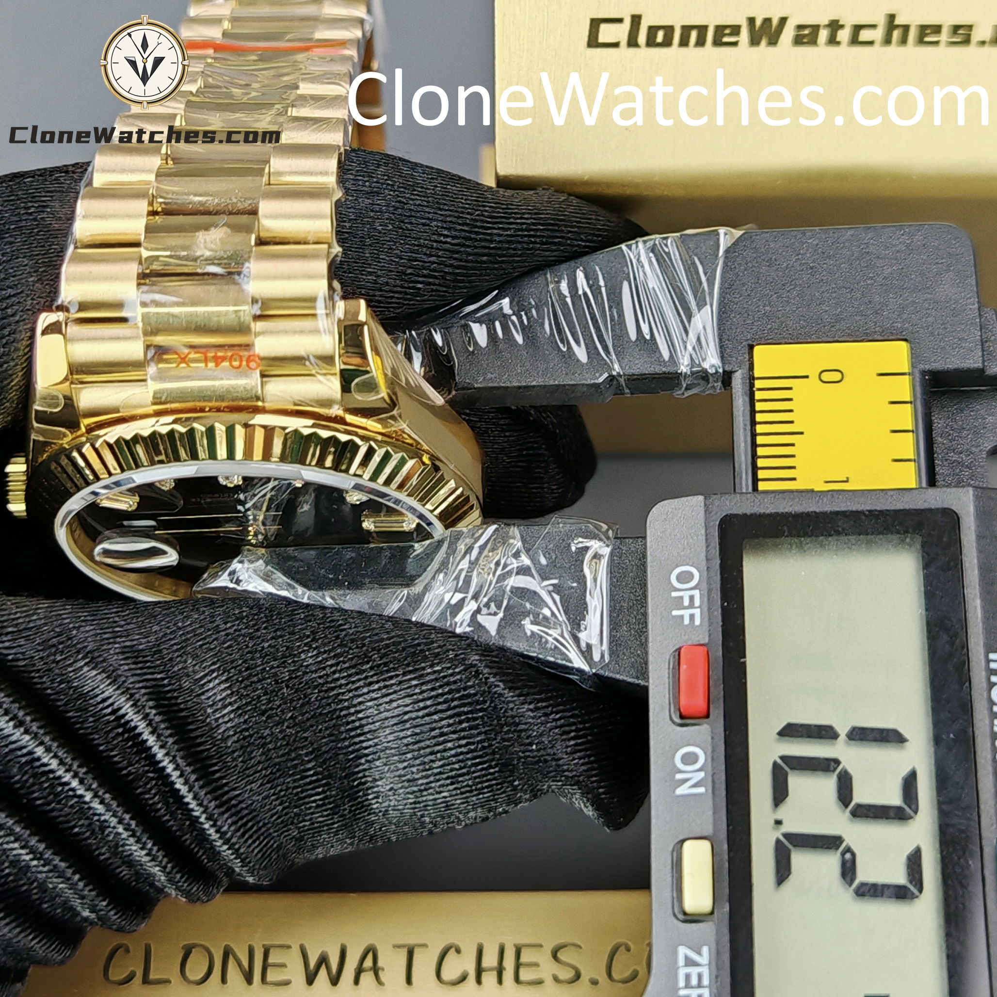 Rolex Super Clone Watches 1:1 Day Date 18K Gold Black Diamond Dial 40mm m228238-0059 3255 Movement