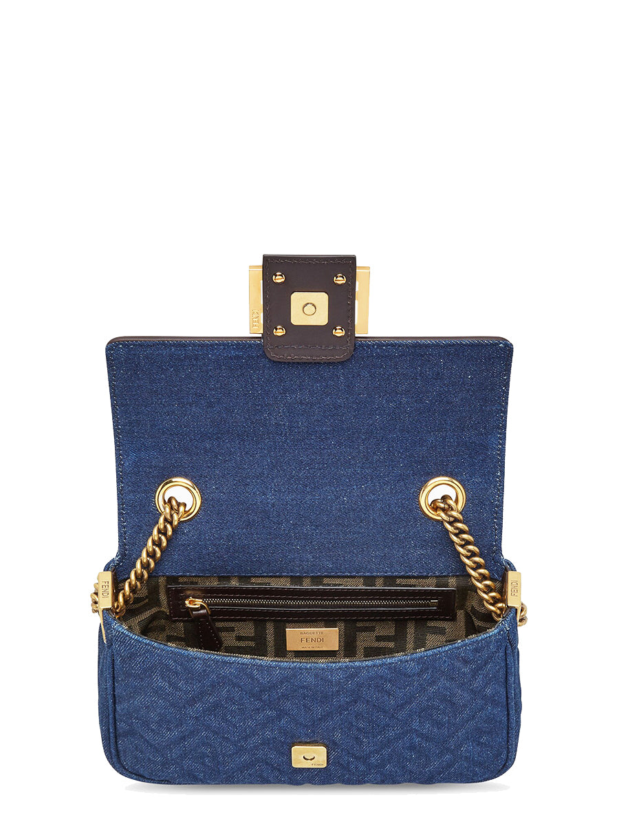 Fendi Baguette Chain Midi in Dark Blue Denim Bag