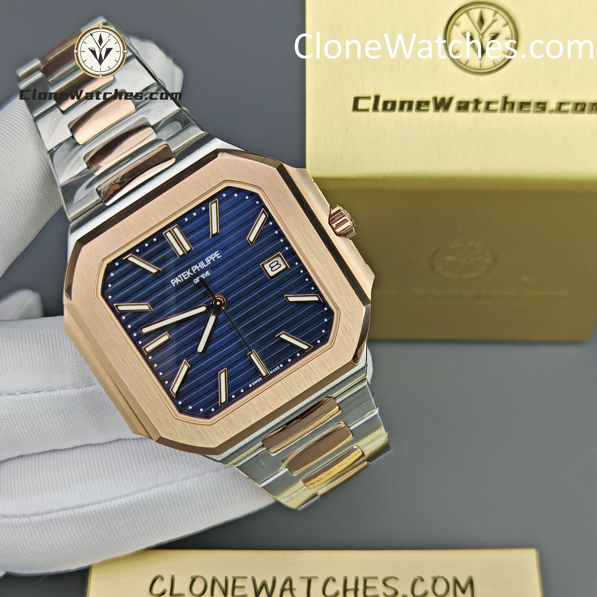 Patek Philippe Super Clone Watches 1:1 Cubitus Gold 5821/1AR-001 Blue Dial