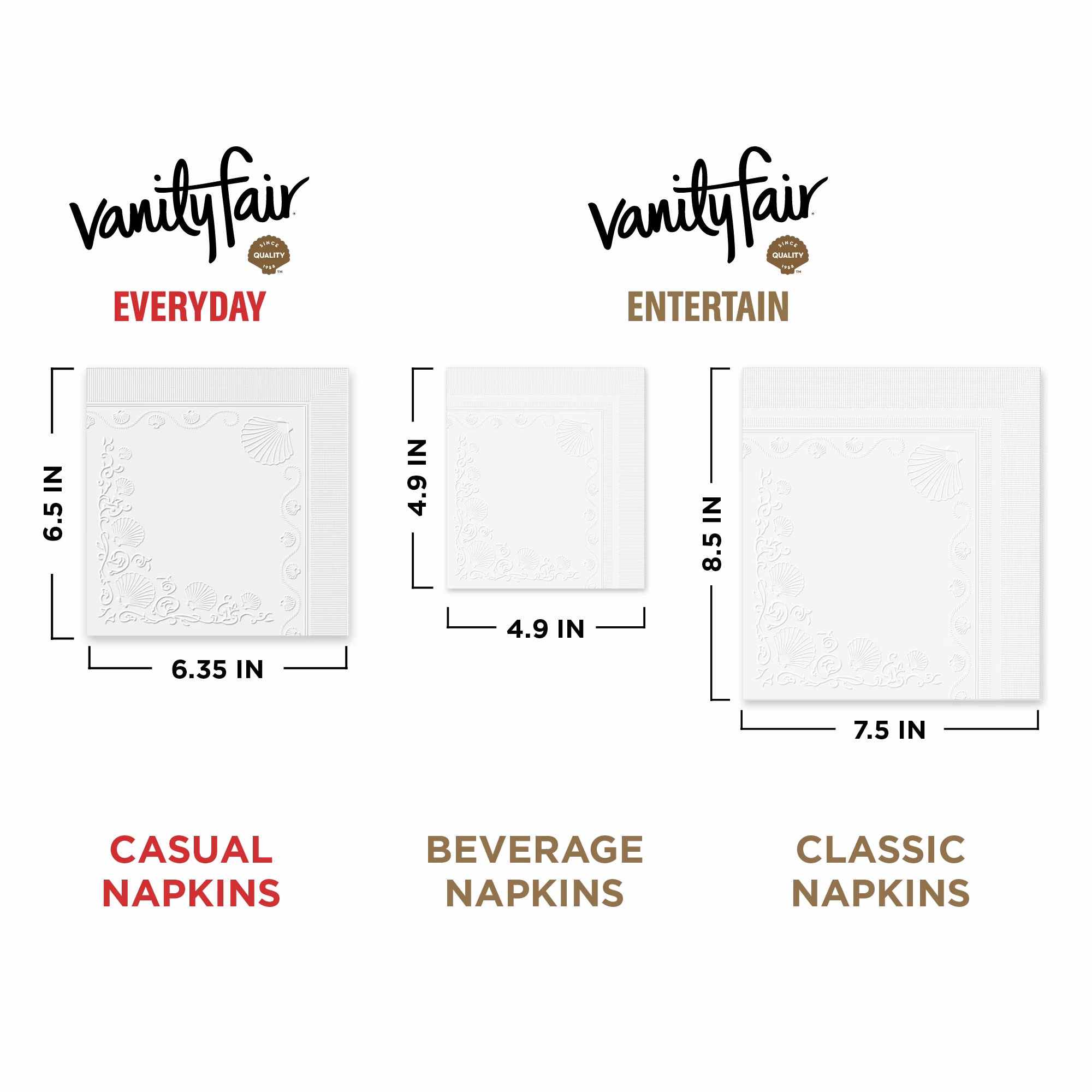 Vanity Fair Everyday 6.5 in x 6.35 in 2-Ply White Napkins (100 Count)