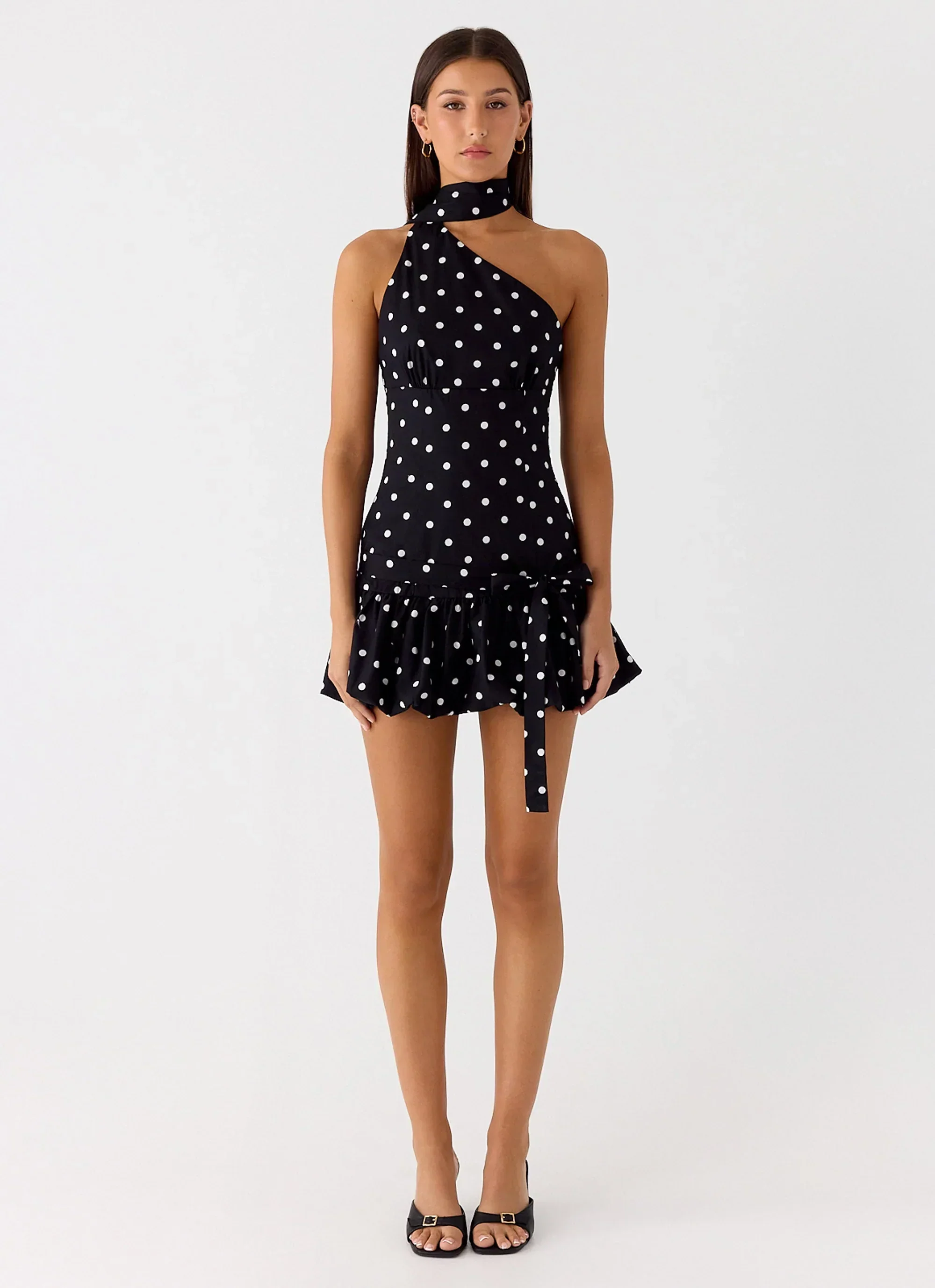 Belina Scarf Mini Dress - Black Polkadot