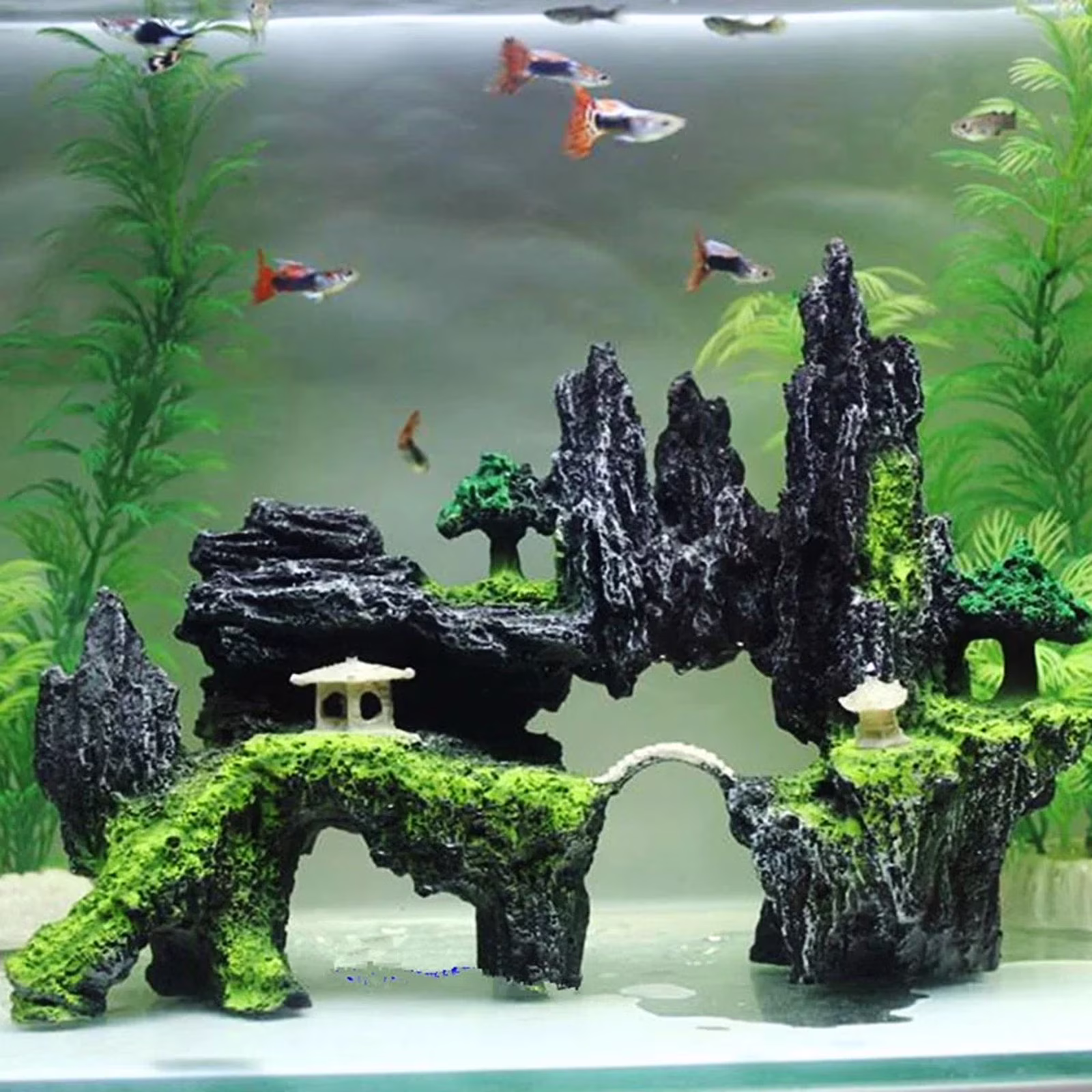 HmNPlay Resin Aquarium Ornament Rockery Rock with Hiding Cave Fish Tank Decoration Safe for Fish Turtle Habitat Aquascaping Landscape 14x13x8cm