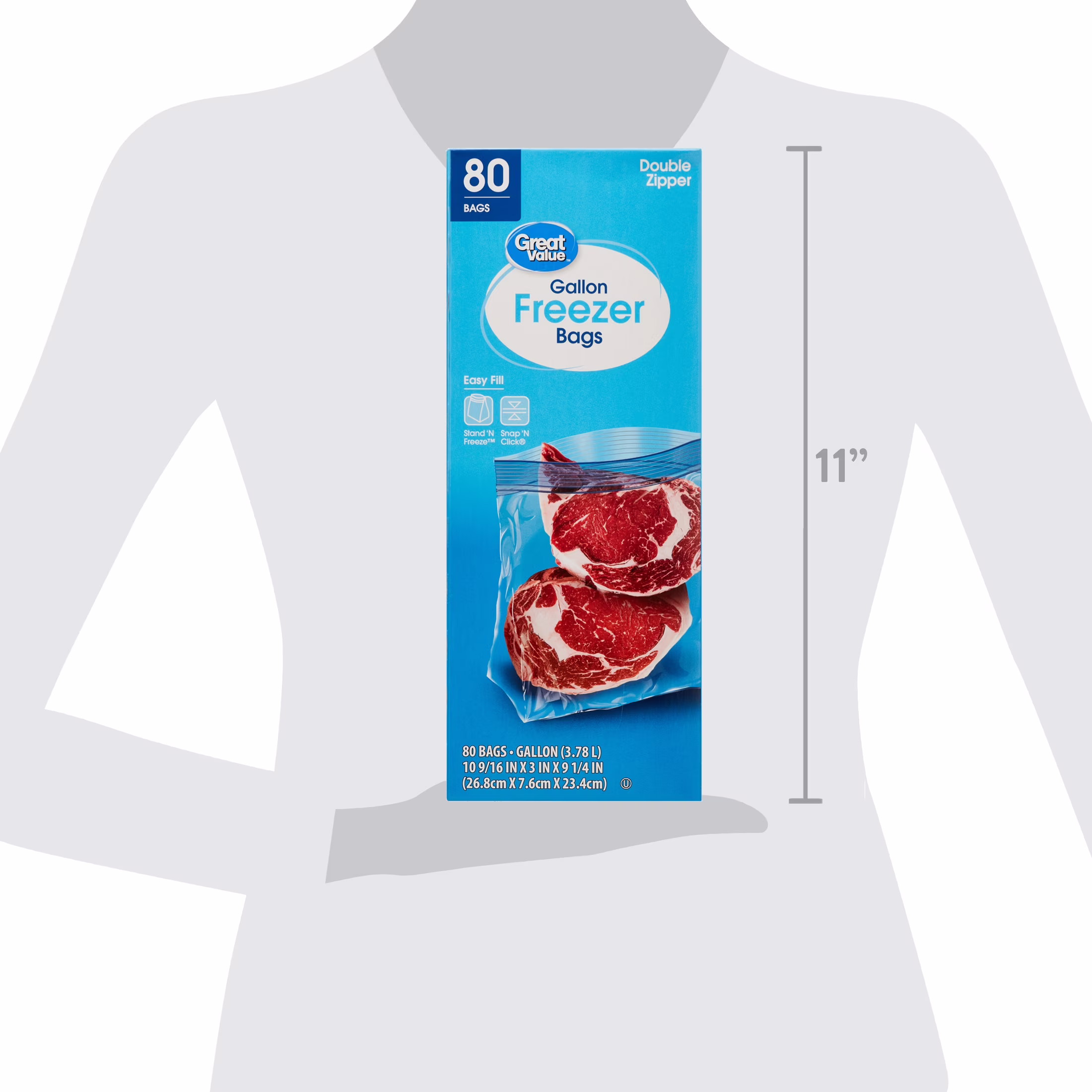 Great Value Freezer Guard Double Zipper Gallon Freezer Bag, 80 Count