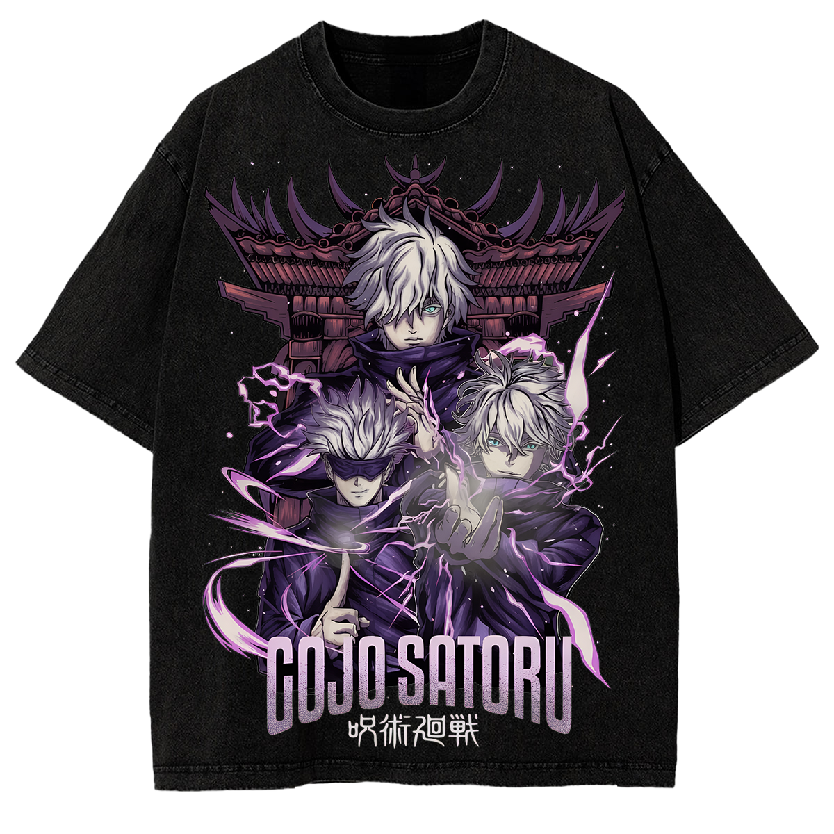 Streetwear Oversized Vintage Tee Satoru Gojo Jujutsu Kaisen Anime Washed Shirt