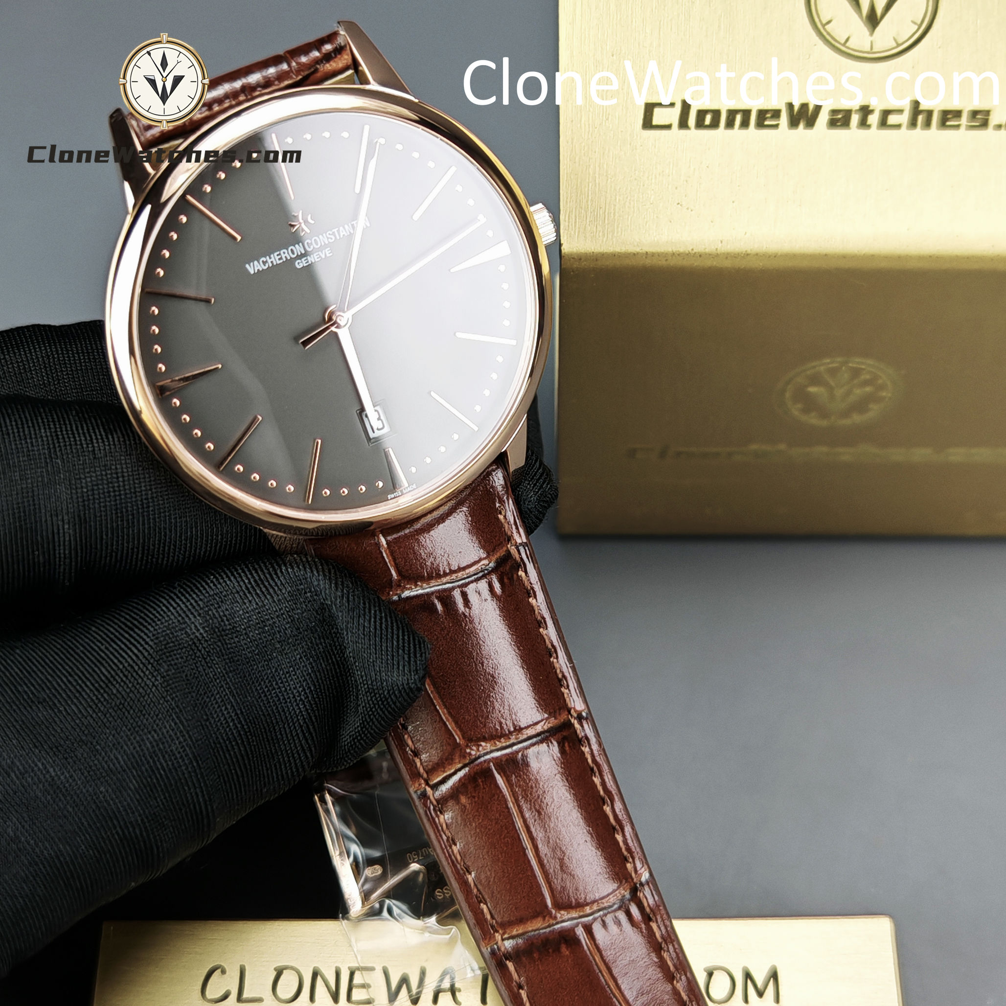 Vacheron Constantin Super Clone Watches 1:1 Patrimony Rose Gold 85180/000R-9166 Black Dial