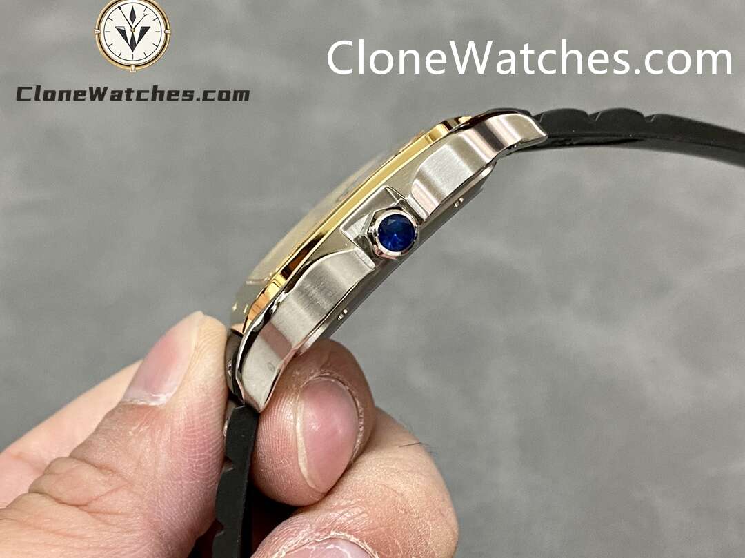 Cartier Super Clone Watches 1:1 Santos Series White Dial 18K gold plated 39.8MM W2SA0009 Rubber Strap