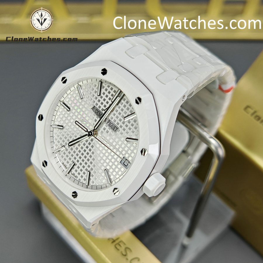 Audemars Piguet Super Clone Watches 1:1 Royal Oak White Ceramic 15500 White Dial 41MM