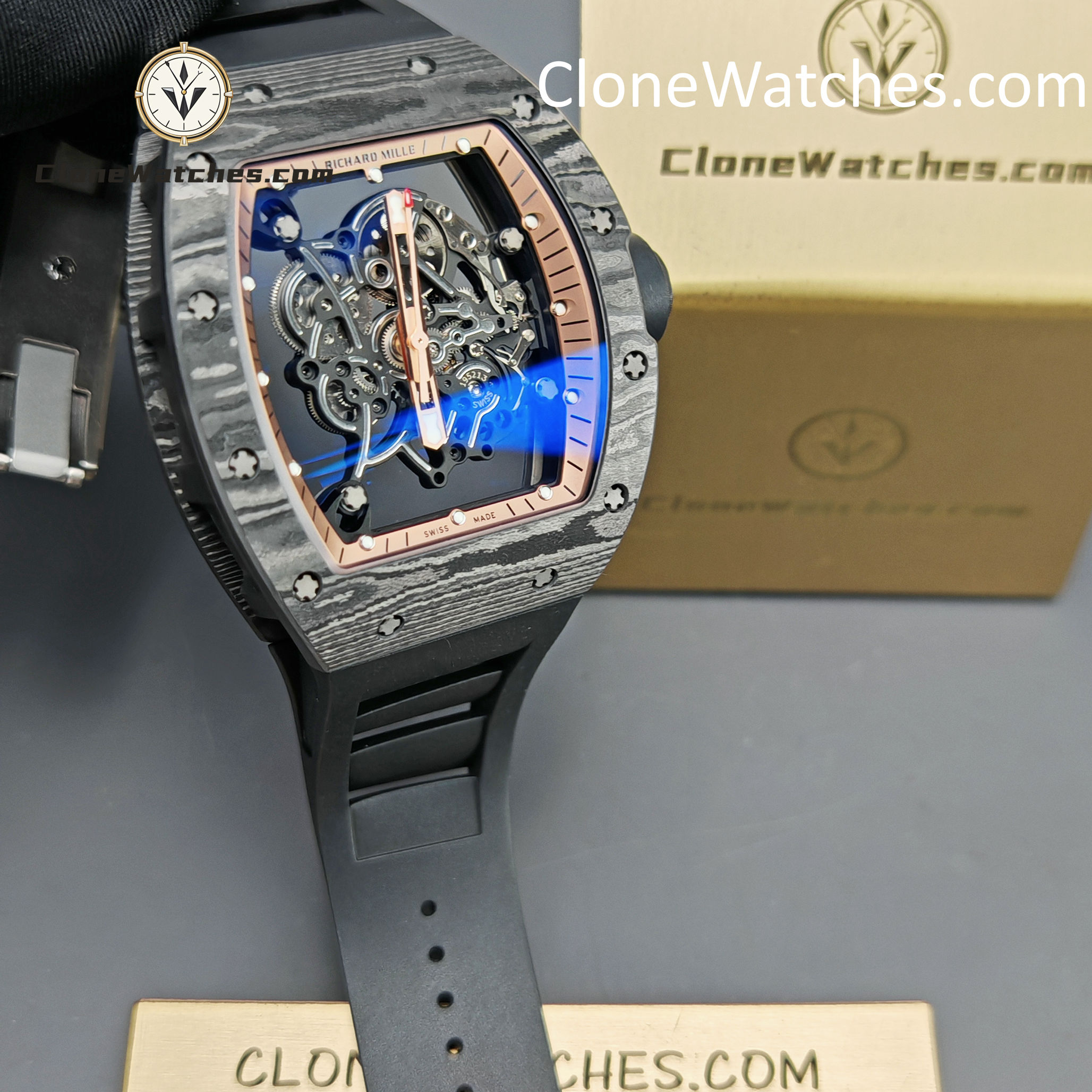 Richard Mille Super Clone Watches 1:1 RM 055 -2 NTPT Tourbillon 42.7MM Black Strap