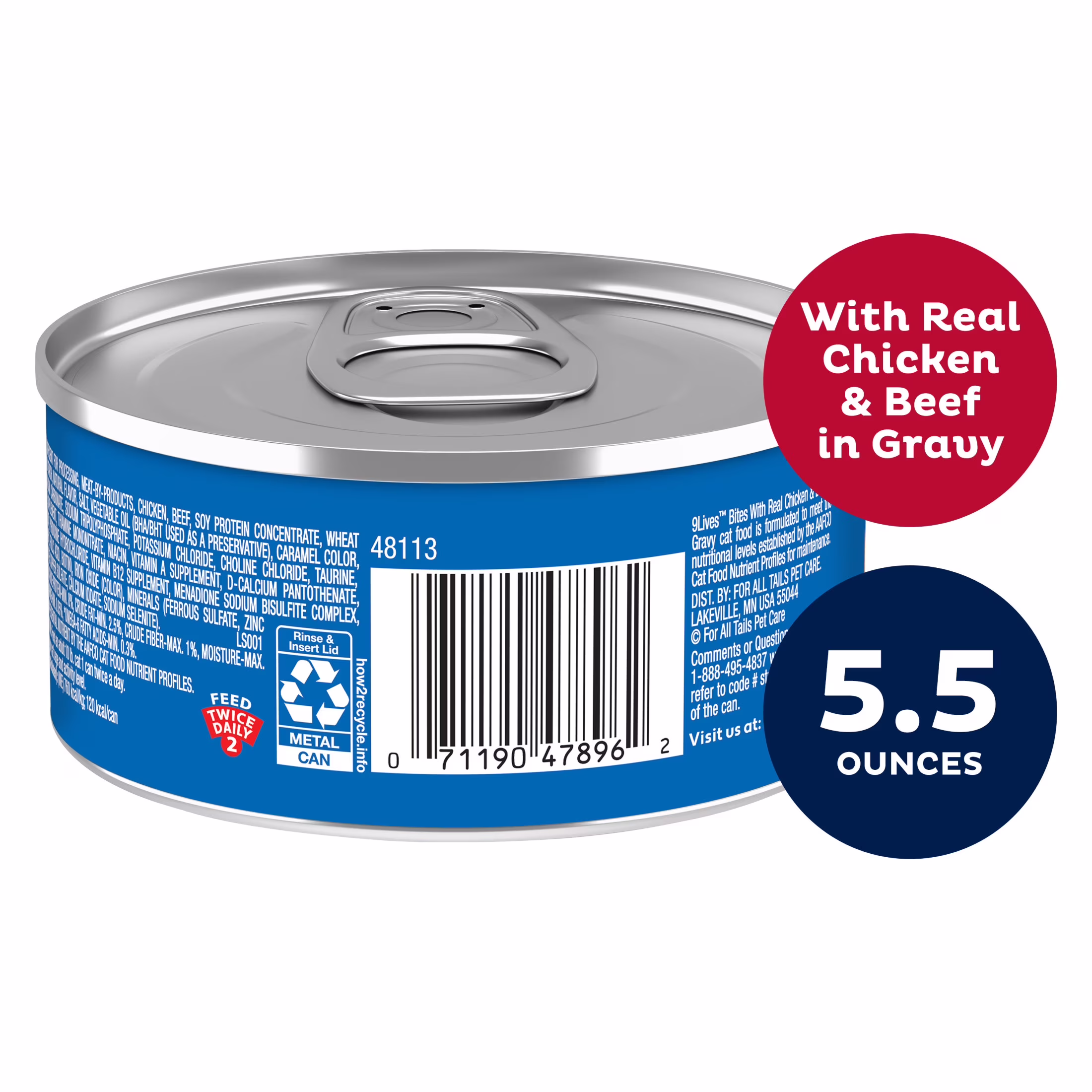 9Lives Bites in Gravy Real Chicken & Beef Wet Cat Food, 5.5 oz Can