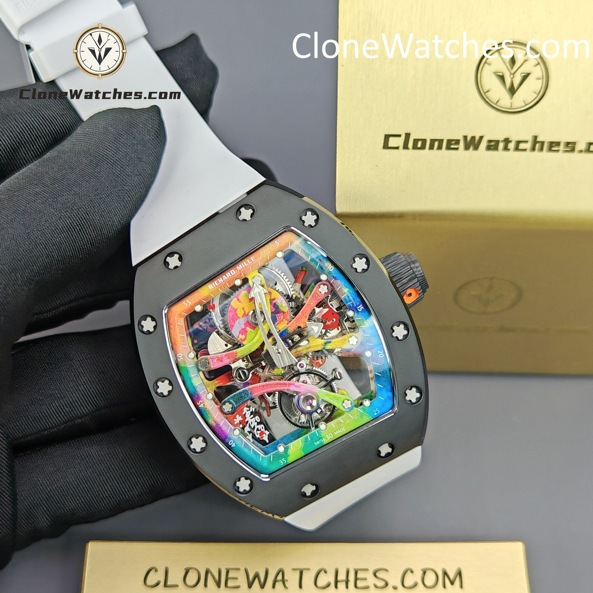Richard Mille Super Clone Watches 1:1 RM 68 -01 Tourbillon Cyril Kongo White Strap