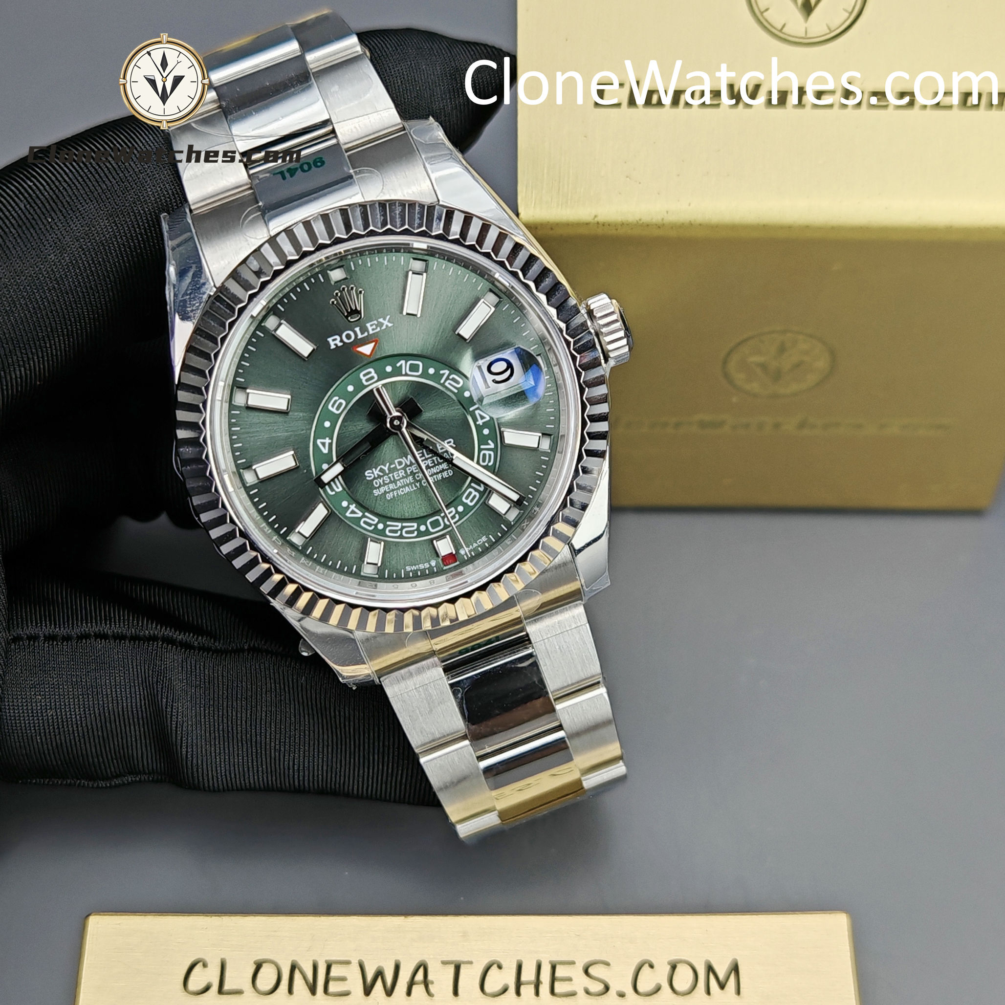 Rolex Super Clone Watches 1:1 Sky Dweller Green Dial Oyster M336934 9002 Movement