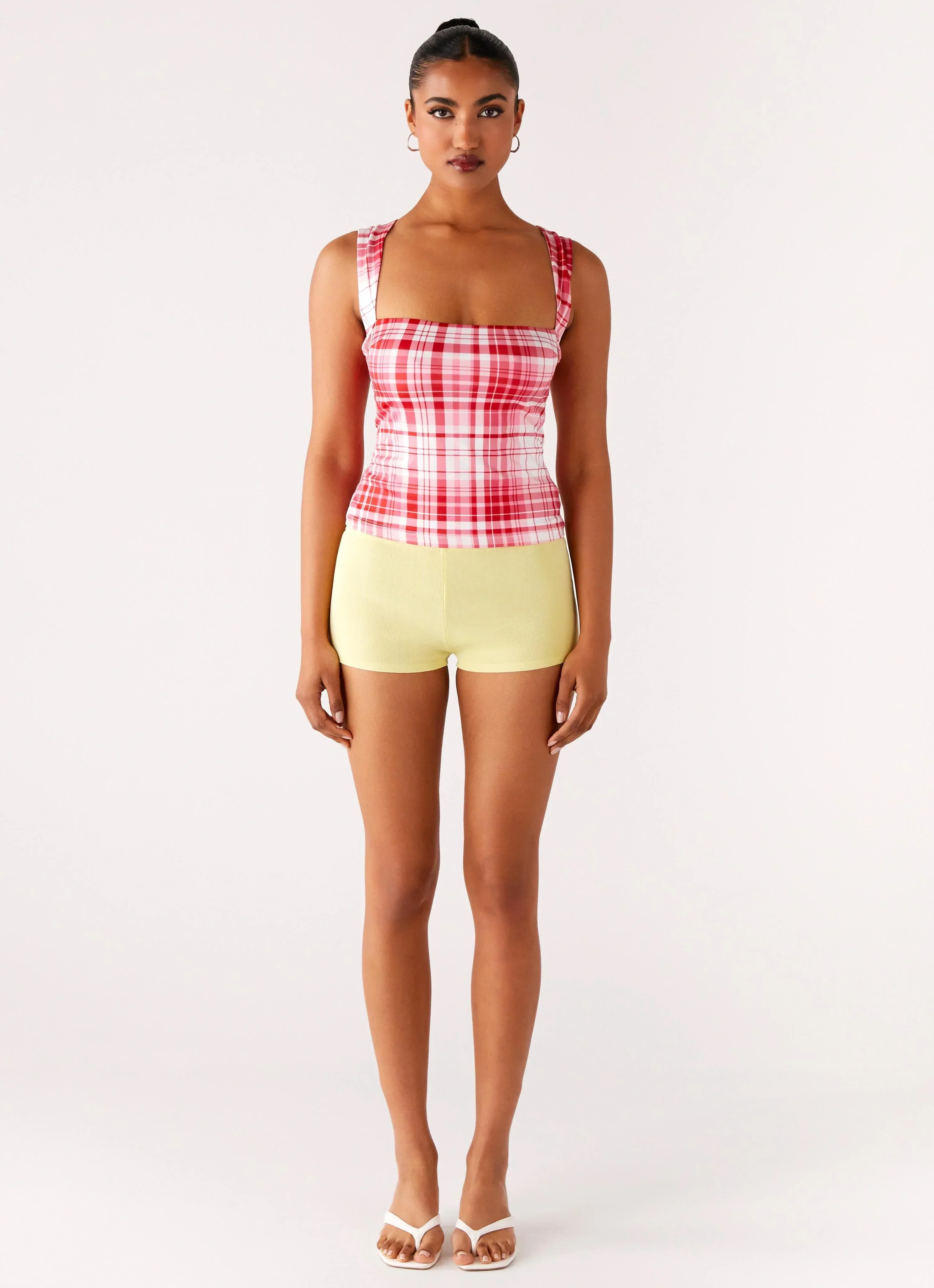 No Drama Strap Top - Pink Check