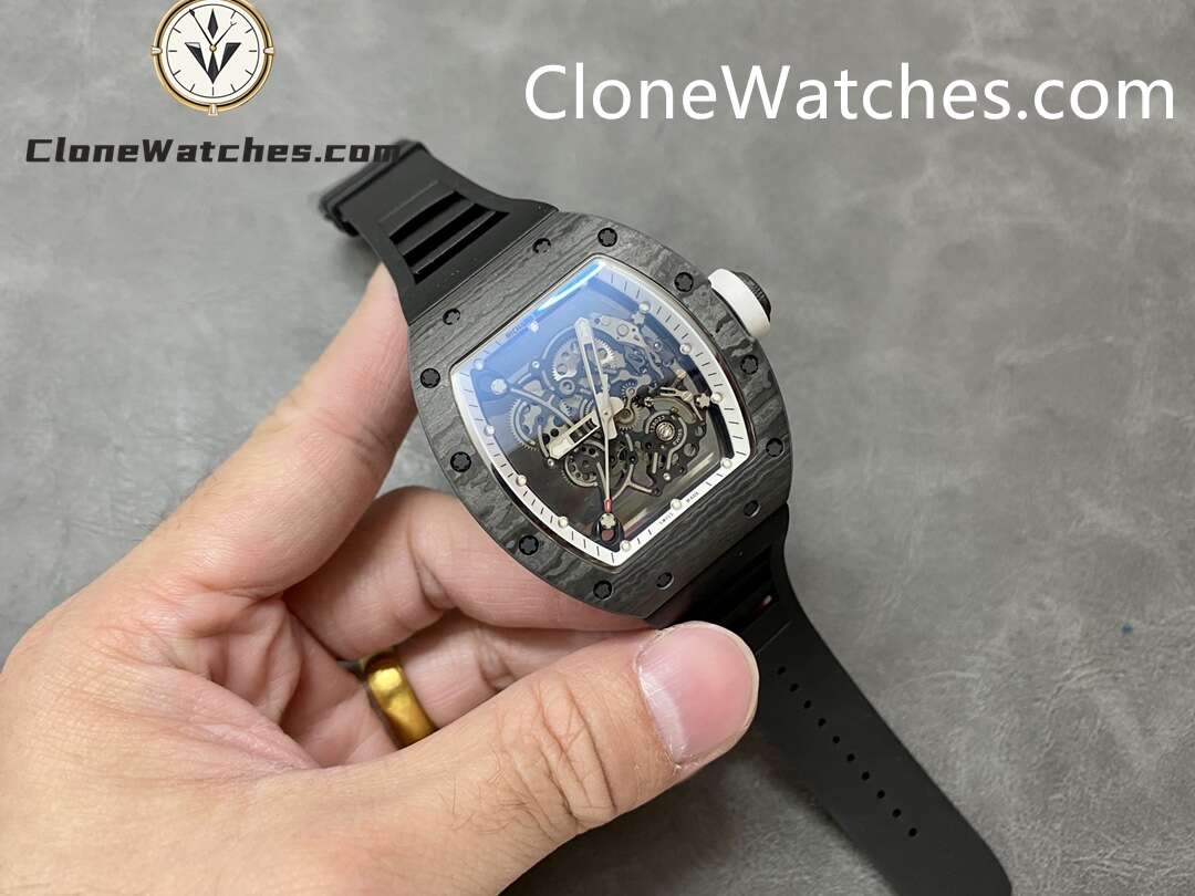 Richard Mille Super Clone Watches 1:1 RM 055 White Inner Bezel Carbon Tourbillon Black Strap