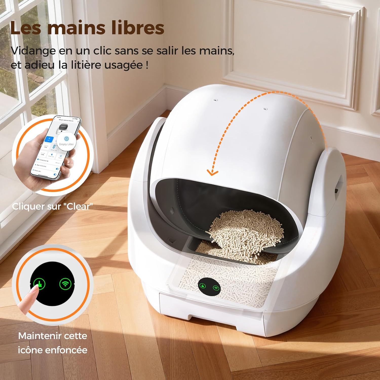 Litière chat autonettoyante ouverte grande capacité contrôle app sécurité anti odeur multi chats