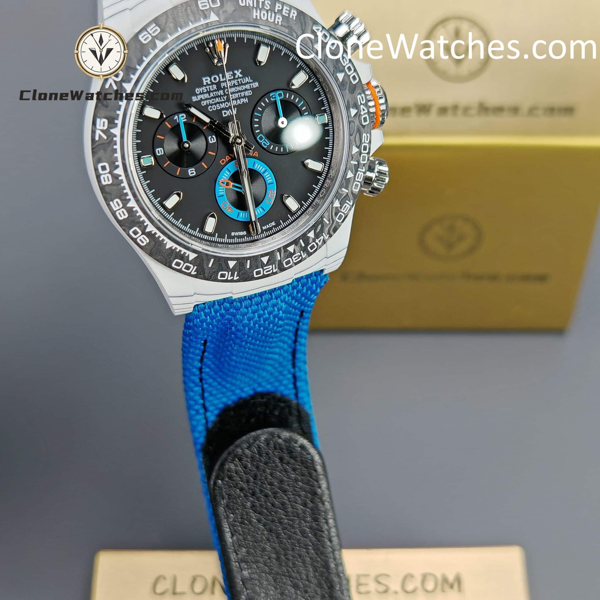Modified Super Clone Watches 1:1 DiW Rolex Daytona Quartz Fiber Unique Piece RACING BLUE