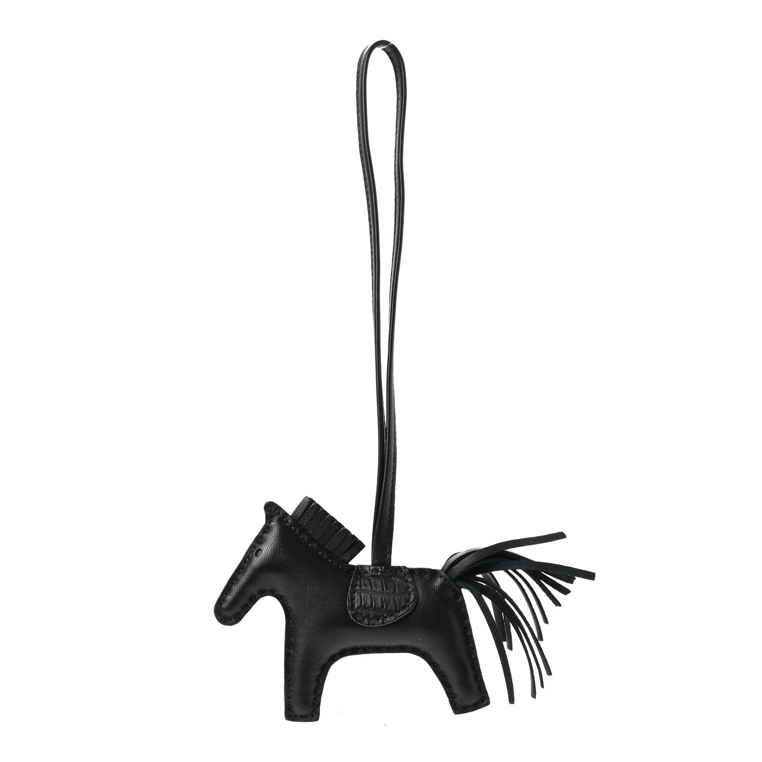 Hermes Milo Lambskin Matte Alligator Touch Grigri Rodeo Horse Bag Charm PM So Black