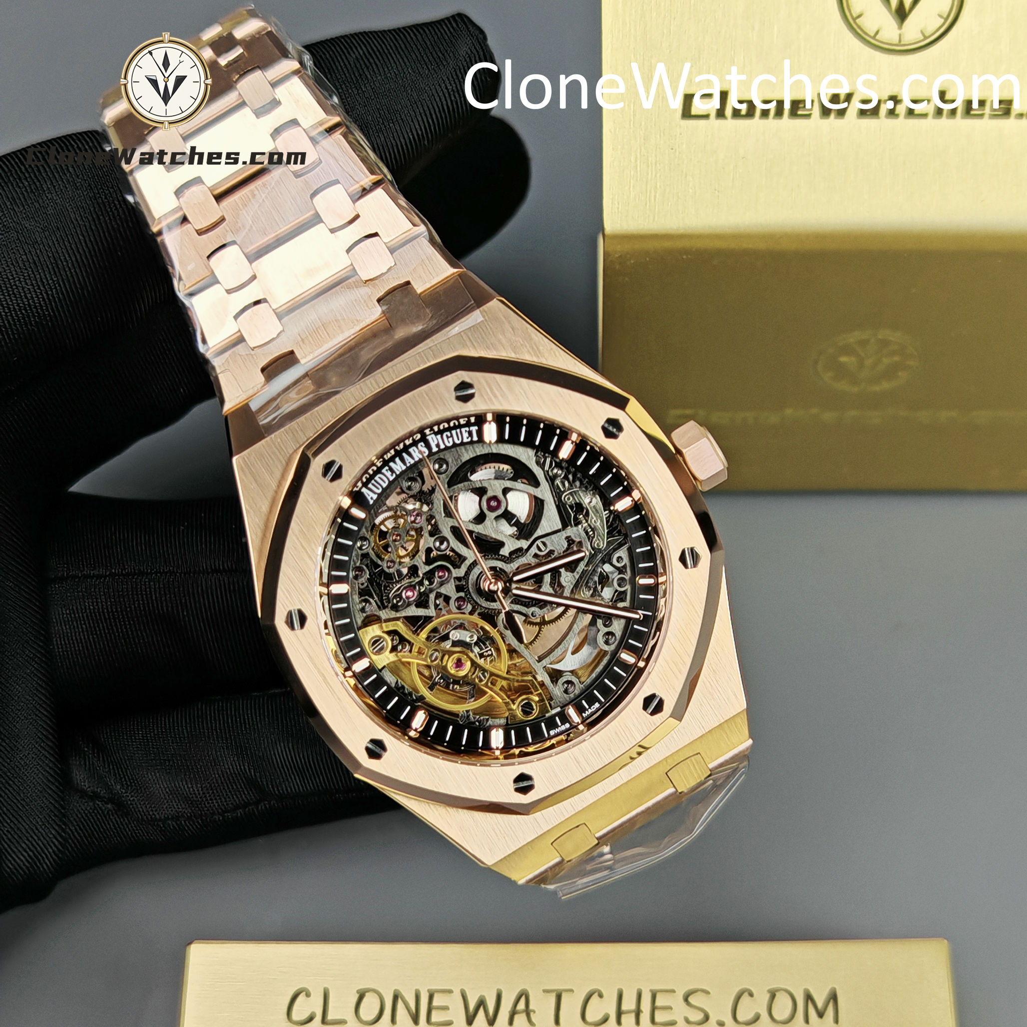 Audemars Piguet Super Clone Watches 1:1 Royal Oak Rose Gold 15407 Skeleton Dial