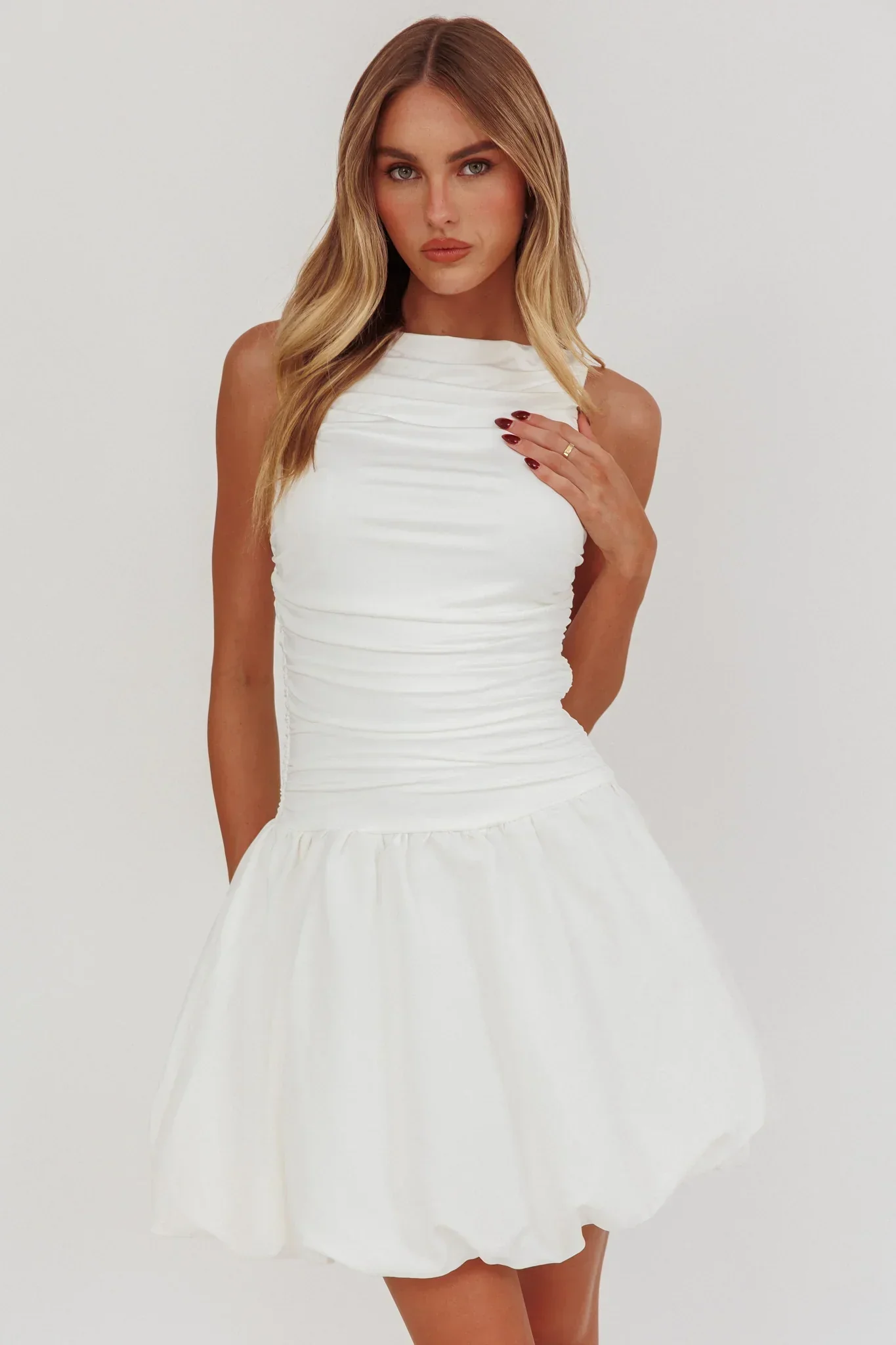 Dalayla Sleeveless Balloon Skirt Mini Dress White