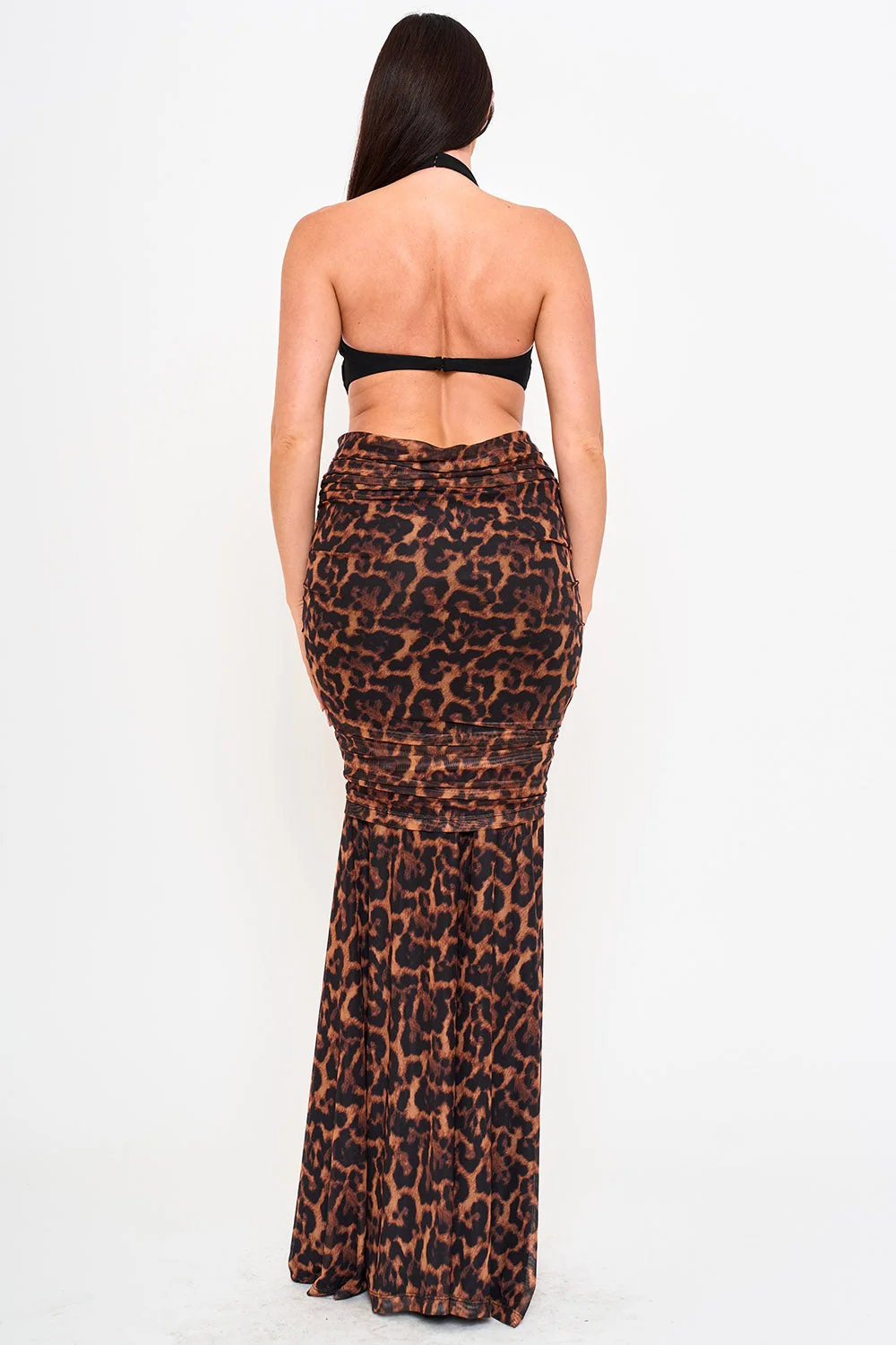 Symphony Dress - Leopard Print Skirt With Contrast Fabric Mermaid Maxi Dress