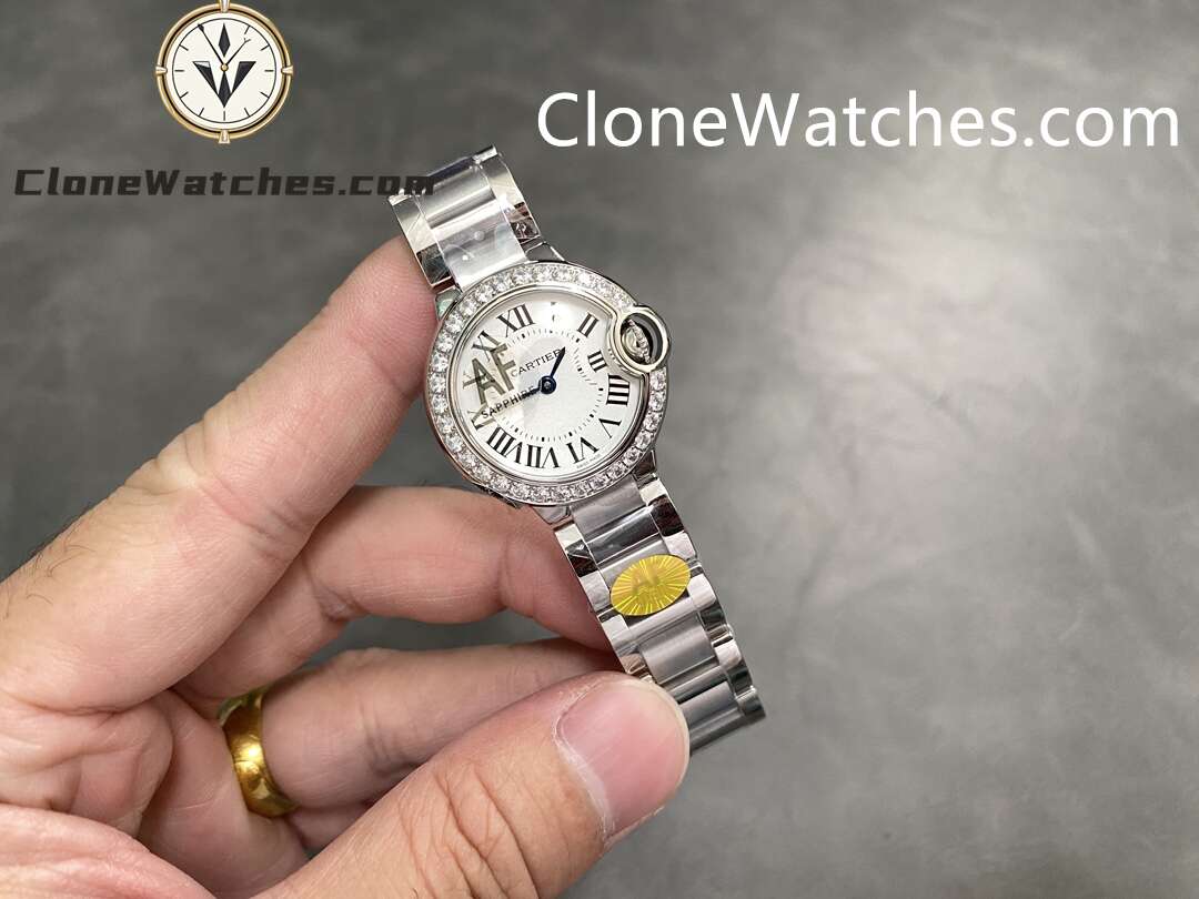 Cartier Super Clone Watches 1:1 Ballon Bleu de W4BB0015 White Dial Diamond Bezel 28mm