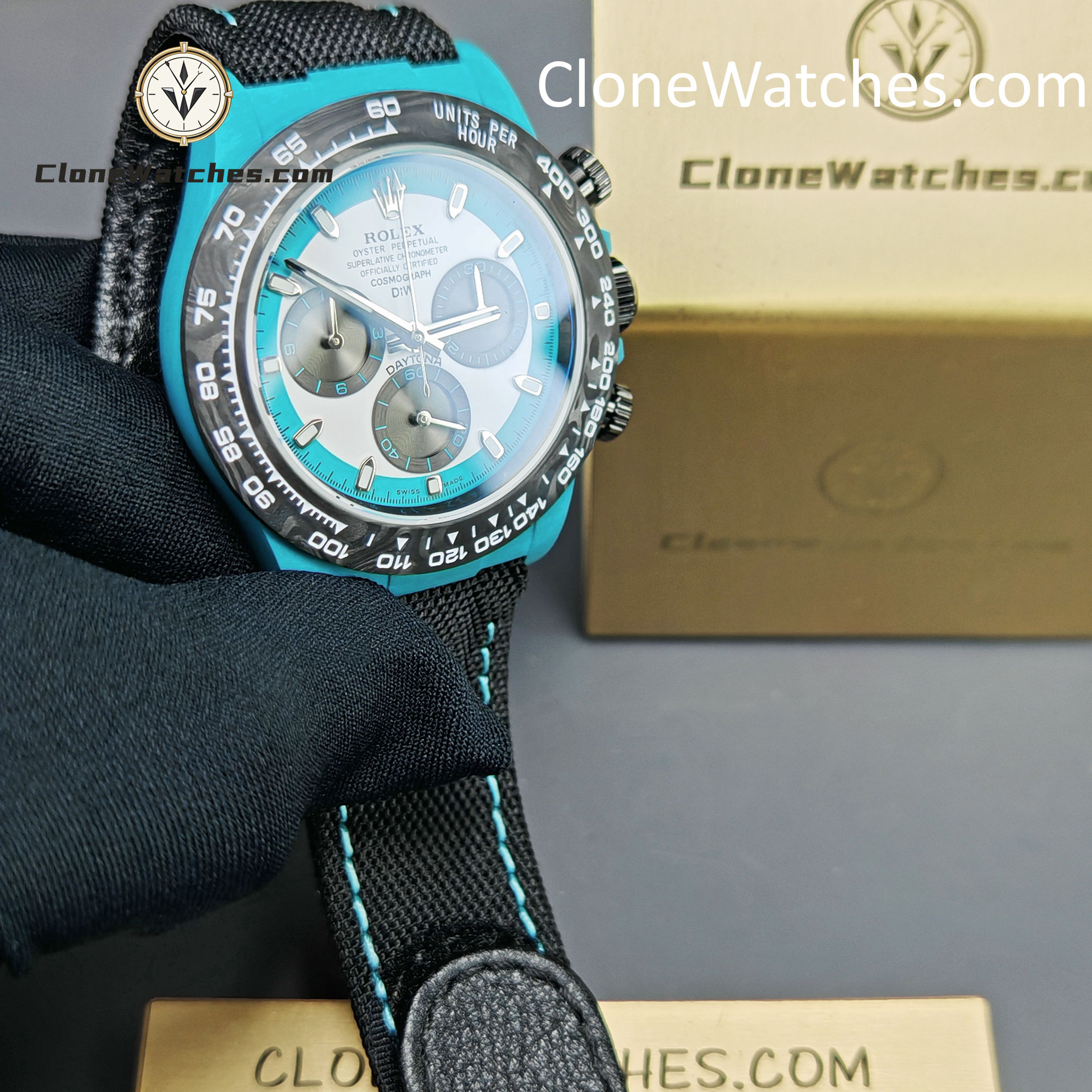 Modified Super Clone Watches 1:1 DiW Rolex Daytona Quartz Fiber CELESTE INVERT