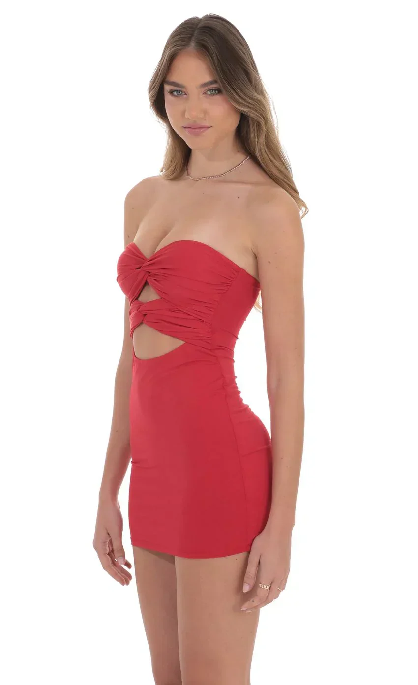 Double Twist Cutout Dress in Red